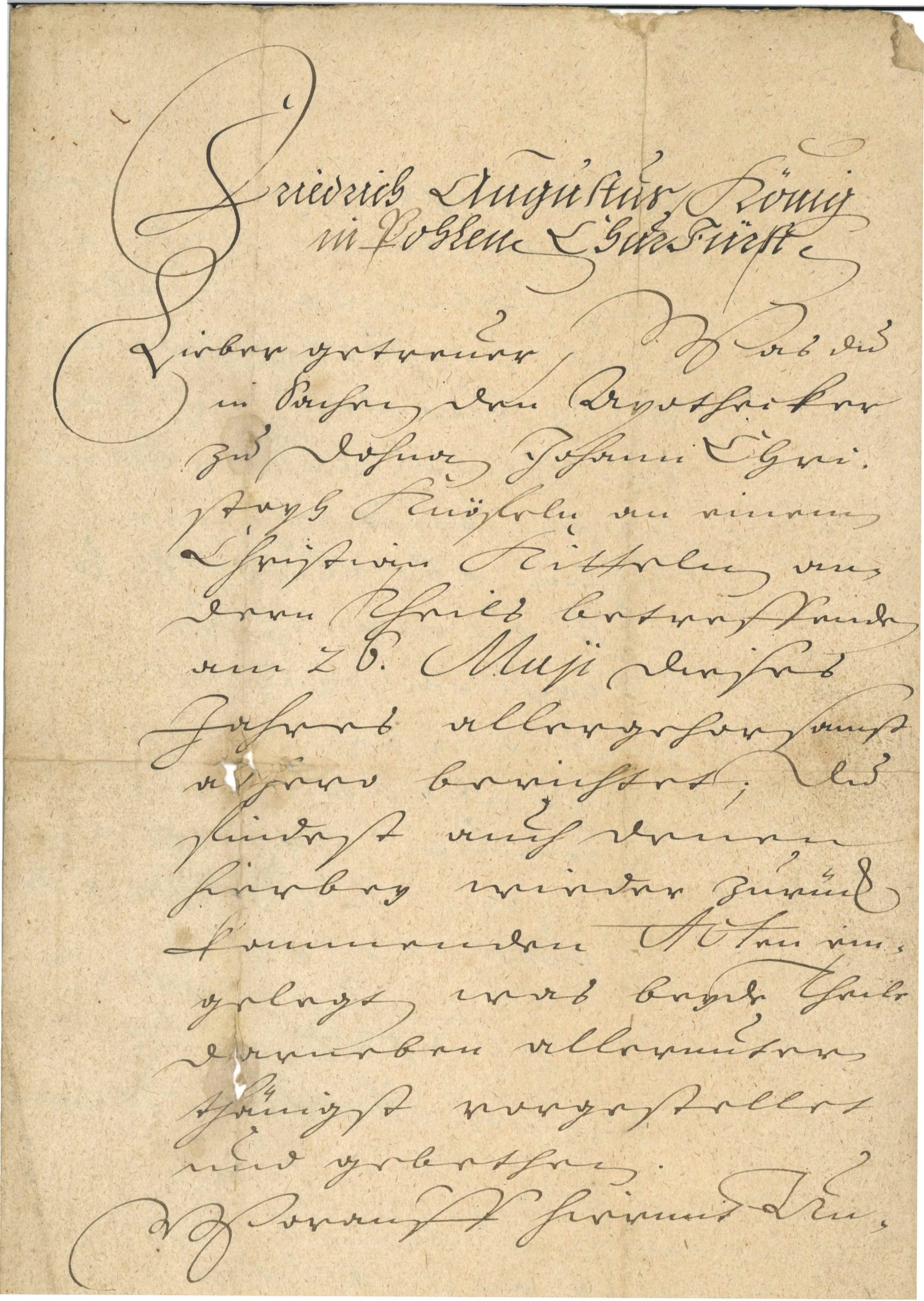 Brief aus der Kanzlei König Friedrich Augusts, die Apotheke Dohna betreffend (Heimatmuseum Dohna CC BY-NC-SA)