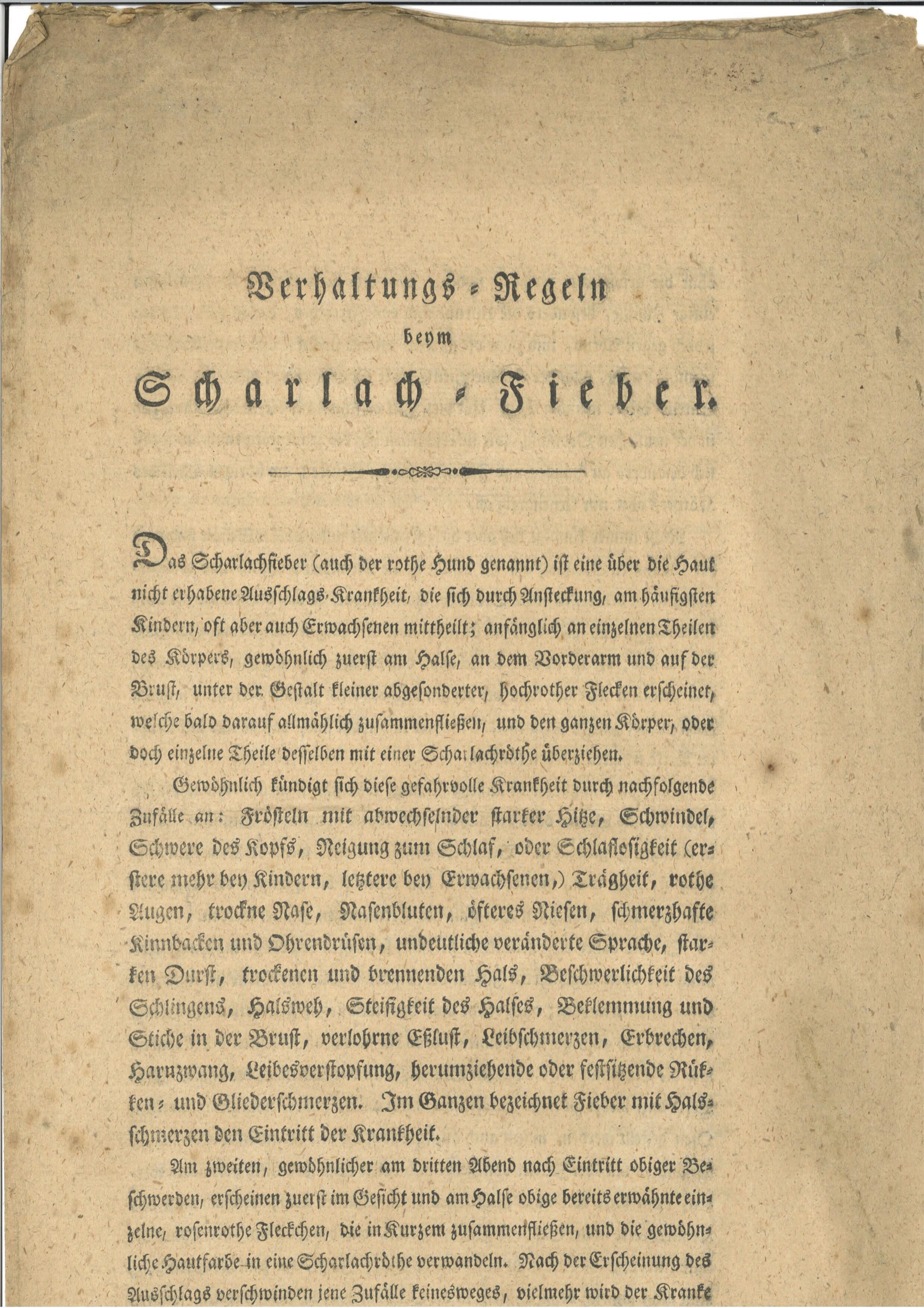 Broschüre "Verhaltungs-Regeln beym Scharlach-Fieber" (Heimatmuseum Dohna CC BY-NC-SA)