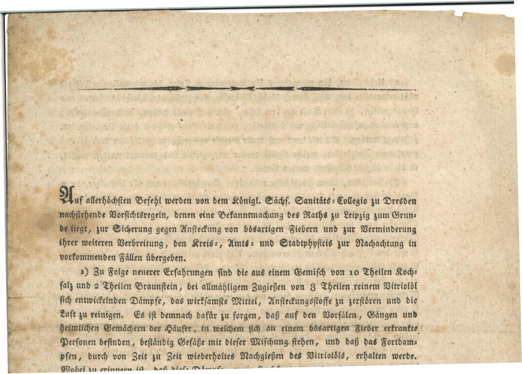 Broschüre "Vorsichtsregeln gegenn Ansteckungen", 1813 (Heimatmuseum Dohna CC BY-NC-SA)