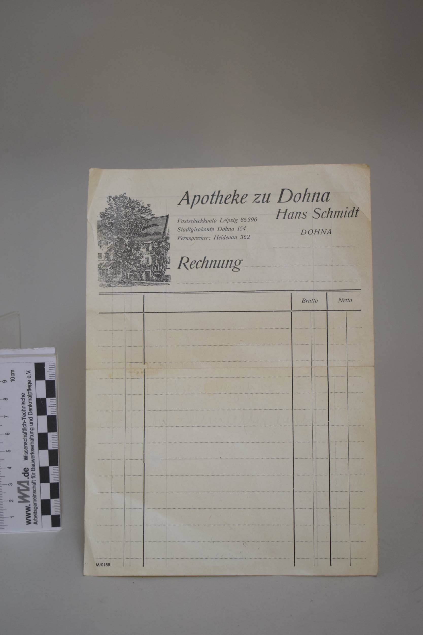 Rechnungsformular der Apotheke (Heimatmuseum Dohna CC BY-NC-SA)