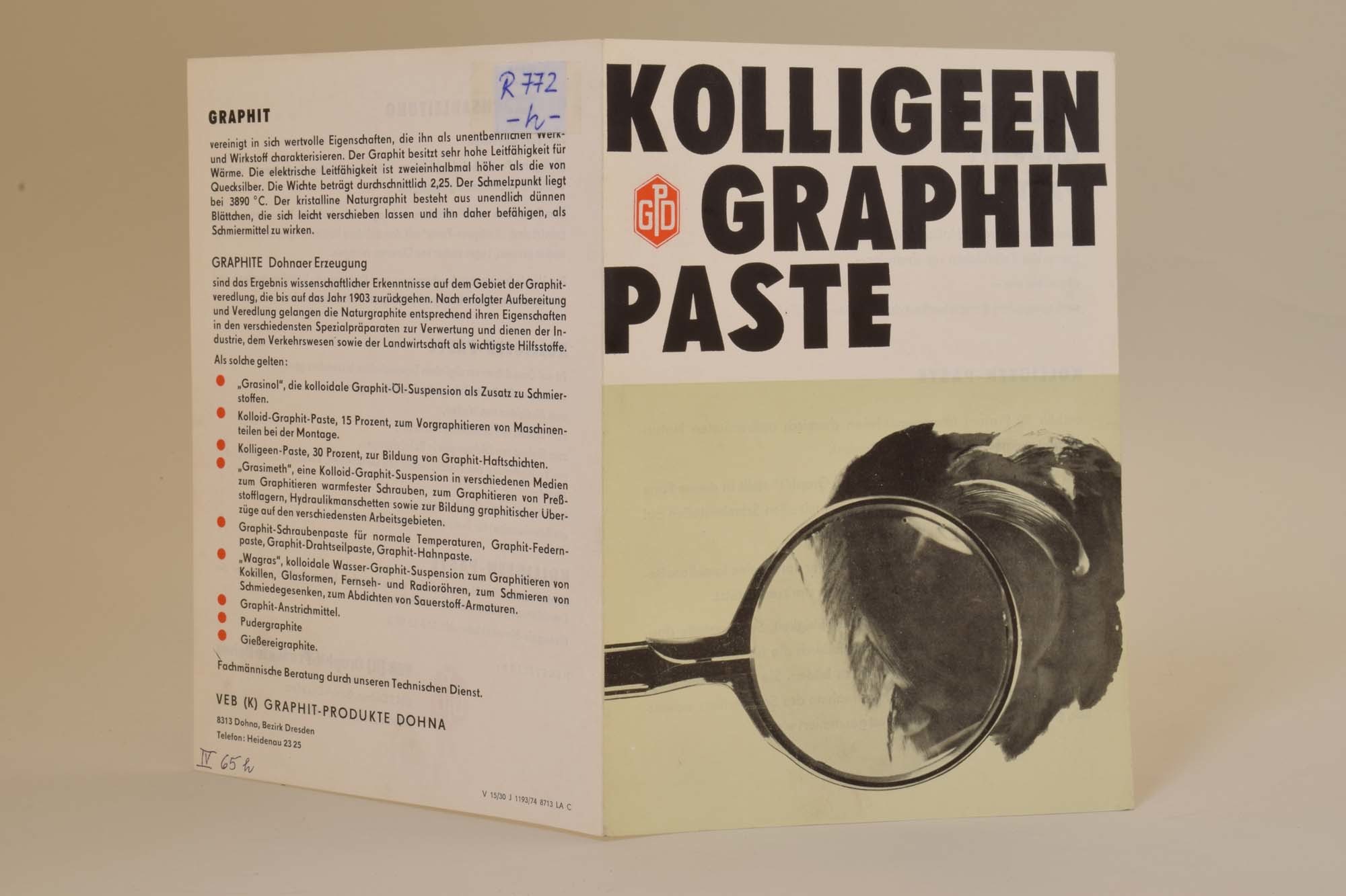 Produktinformation für "Kolligeen-Graphit-Paste" (Heimatmuseum Dohna CC BY-NC-SA)