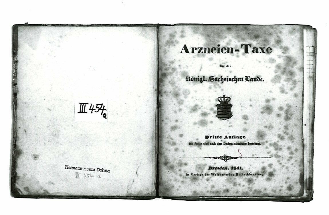 Arzneimittel-Taxe (Heimatmuseum Dohna CC BY-NC-SA)