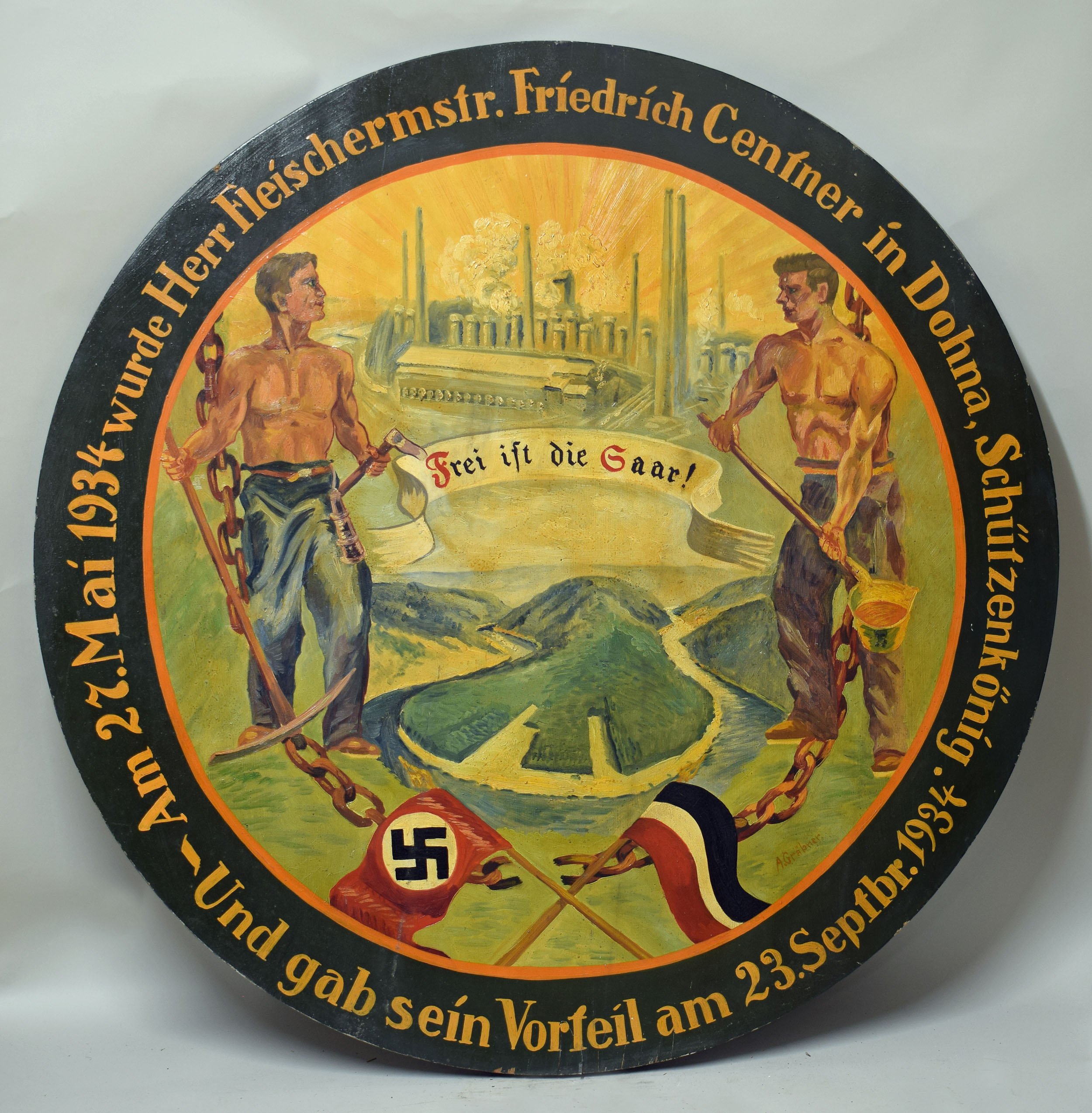 Schützenscheibe der Privilegierten Schützengesellschaft zu Dohna von 1934 (Heimatmuseum Dohna CC BY-NC-SA)