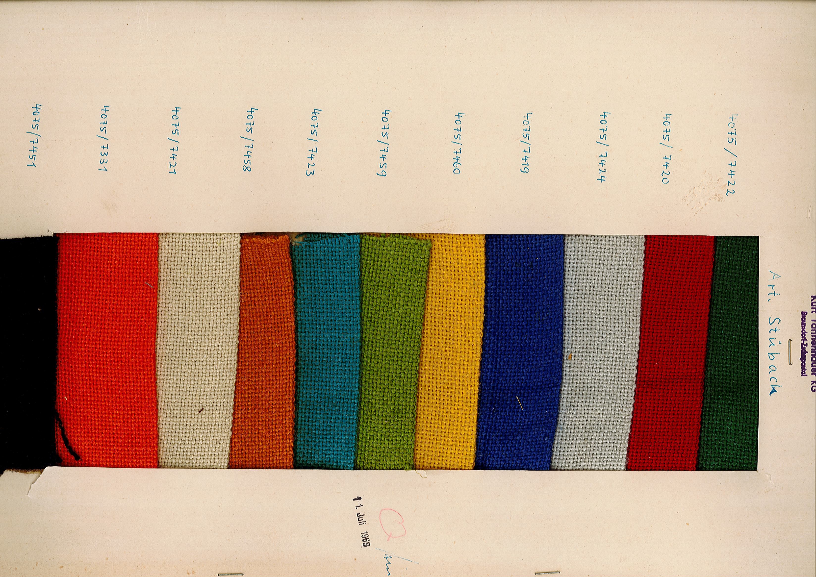 Farbmuster für Gewebe (Historische Schauweberei Braunsdorf CC BY-SA)