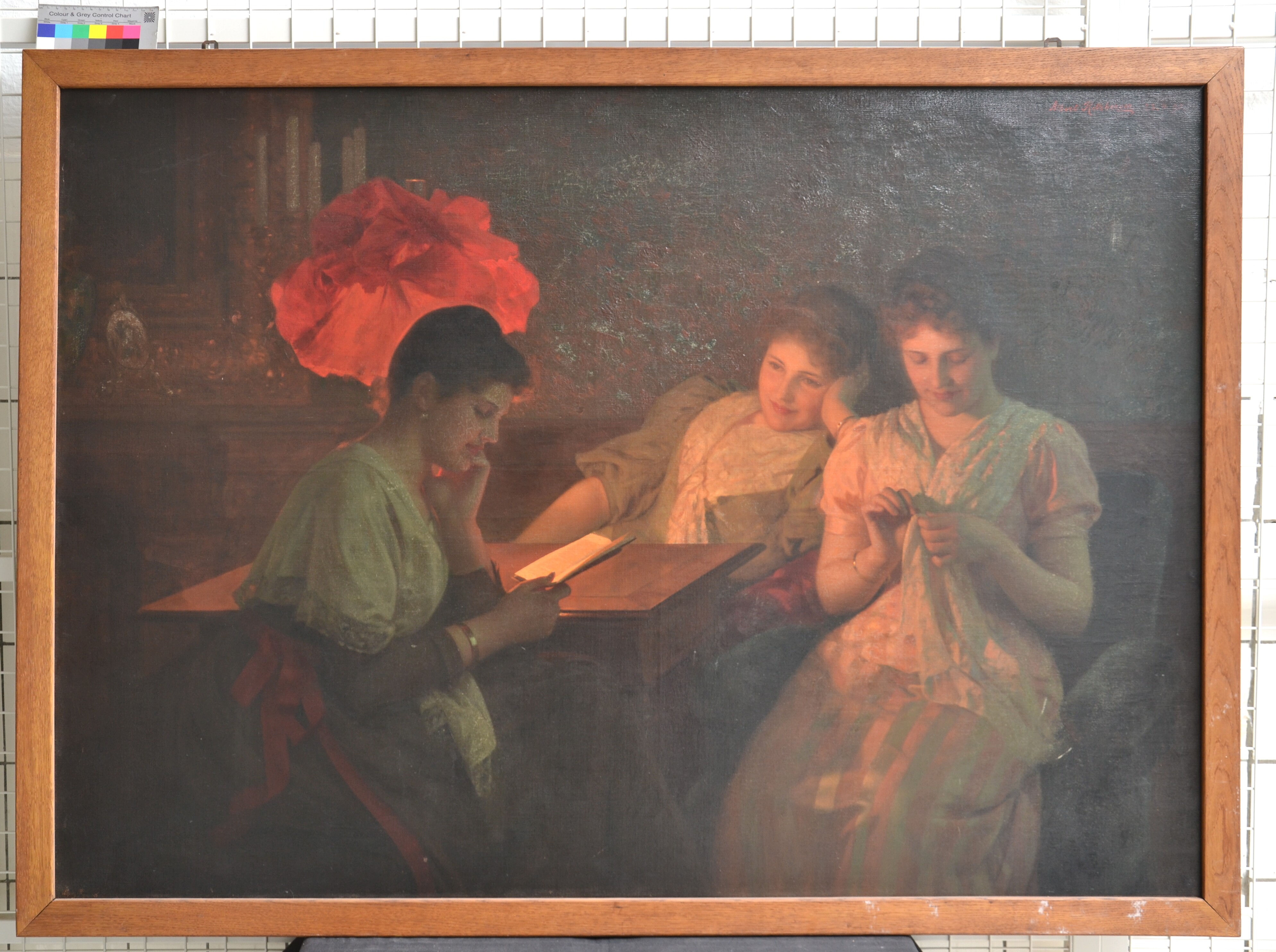 Abendliche Interieurszene mit drei Frauen (Museum Alte Lateinschule CC BY-NC-SA)