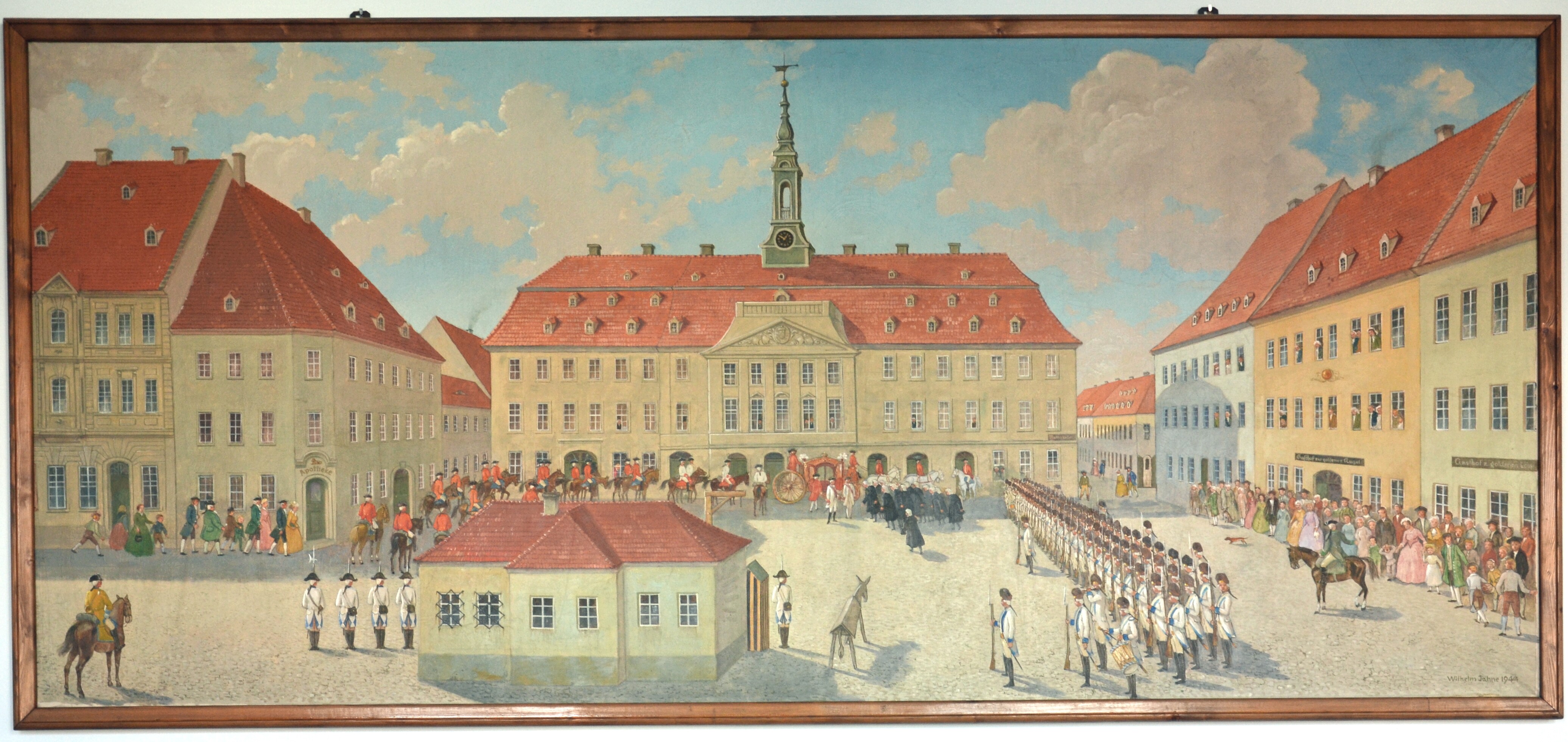 Besuch des Kaisers Joseph II. auf dem Großenhainer Marktplatz am 28. Juli 1766 auf der Durchreise nach Berlin (Museum Alte Lateinschule CC BY-NC-SA)