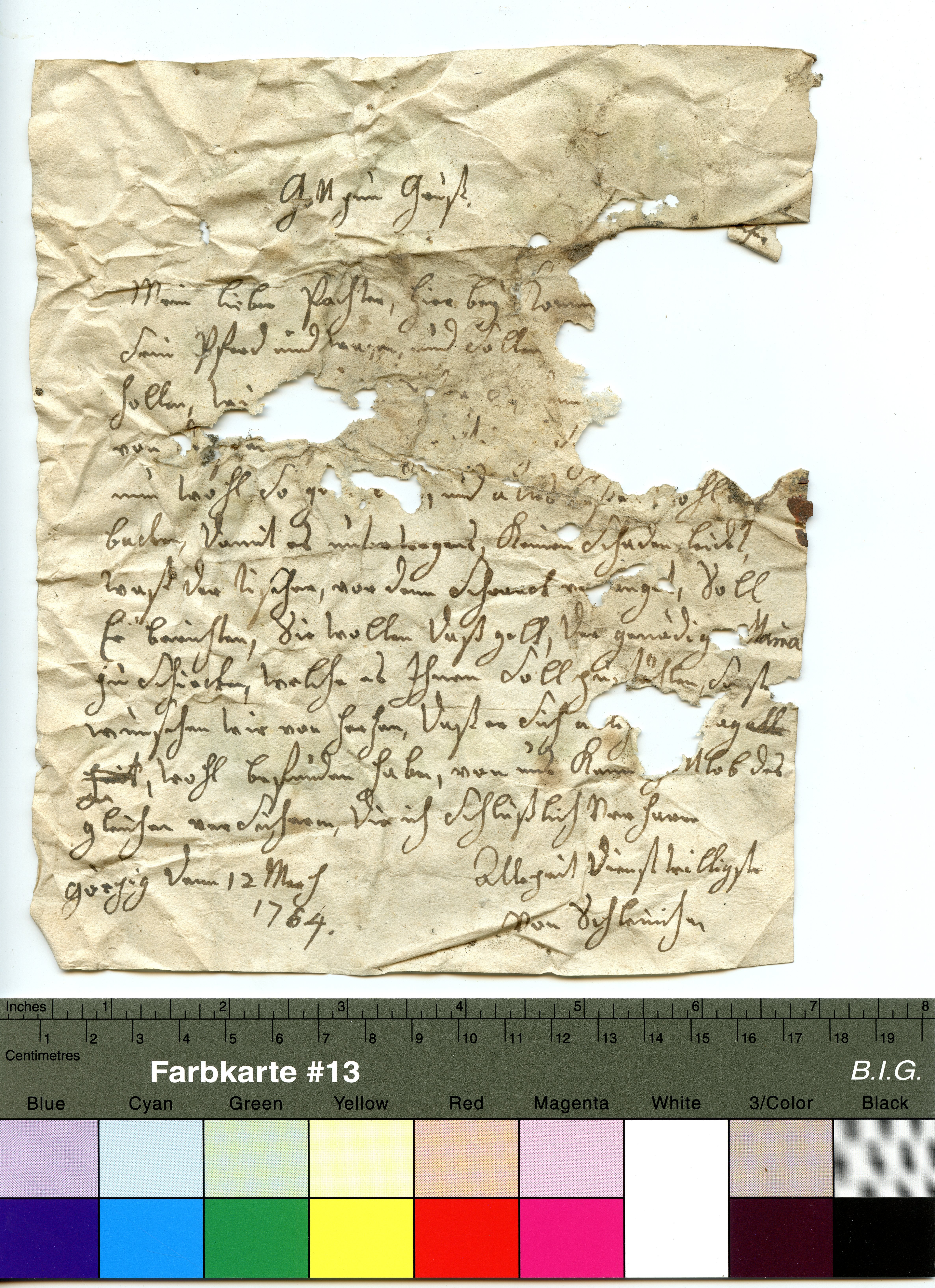 Brief Schleinitz an Uschener (?) 1764 (Museum Alte Lateinschule CC BY-NC-SA)
