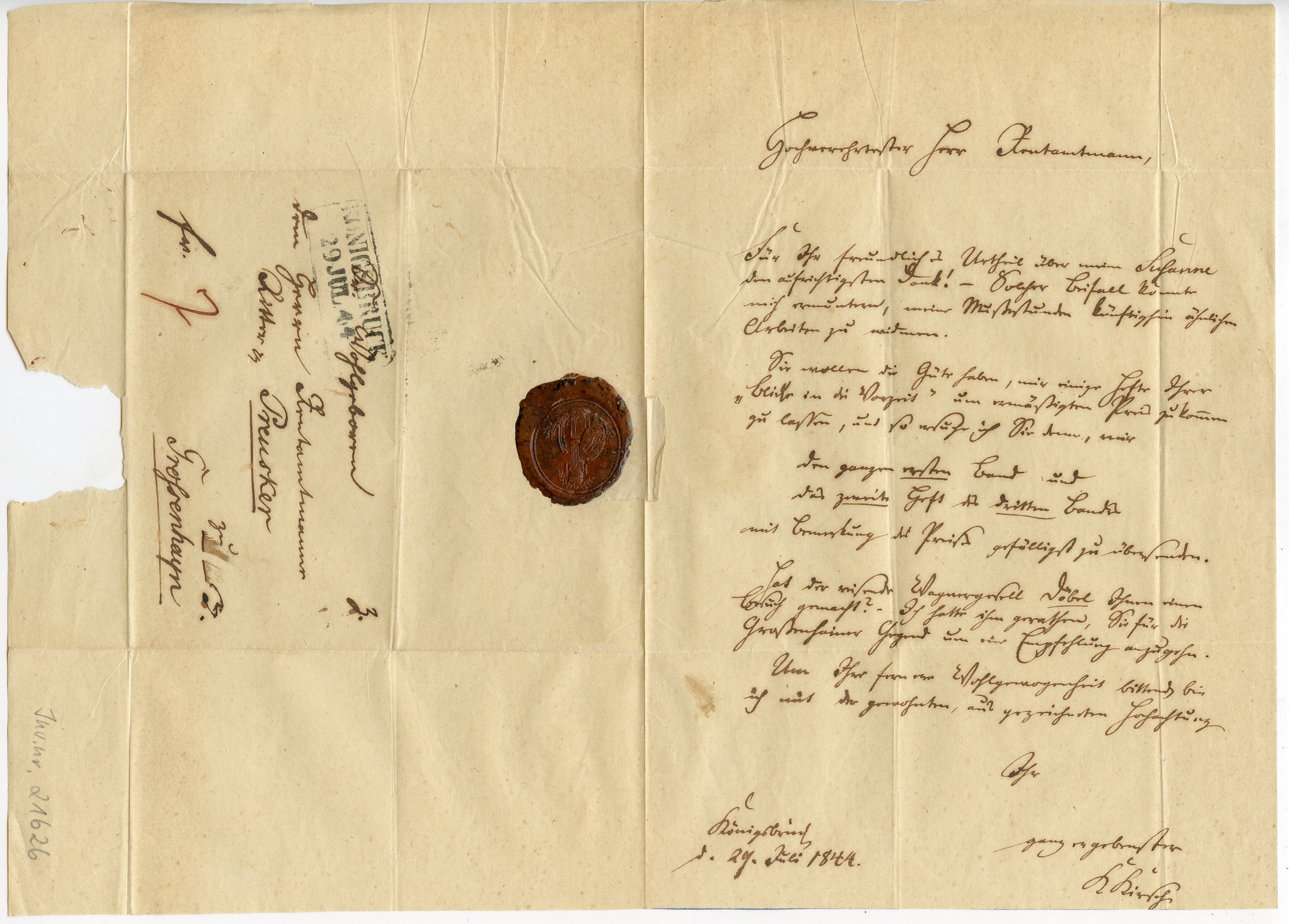 Brief von K. Kirsch an Karl Benjamin Preusker (Museum Alte Lateinschule CC BY-NC-SA)