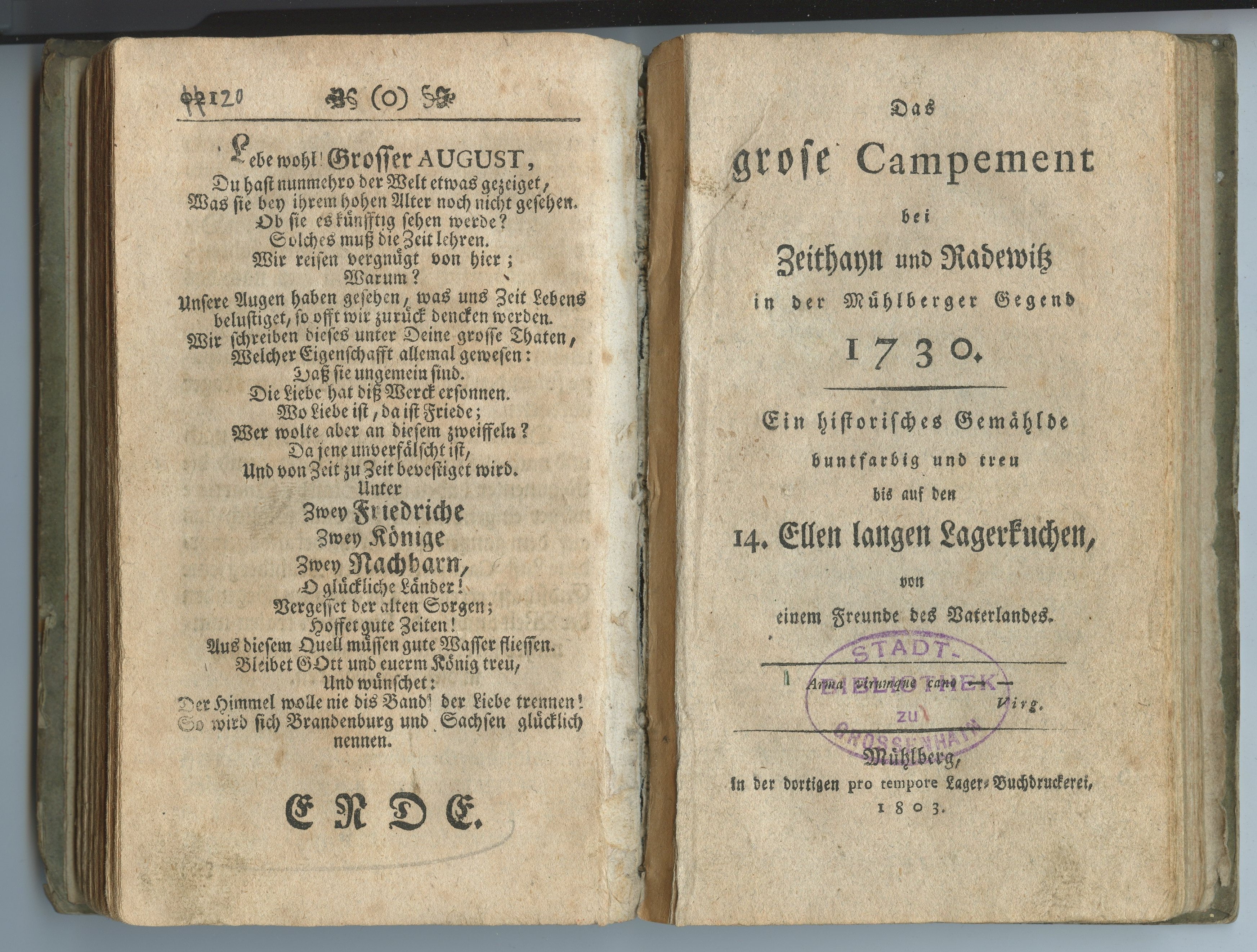 [Engelhardt, Karl August:] Das grose Campement bei Zeithayn und Radewitz [...] 1730, 1803 (Museum Alte Lateinschule CC BY-NC-SA)