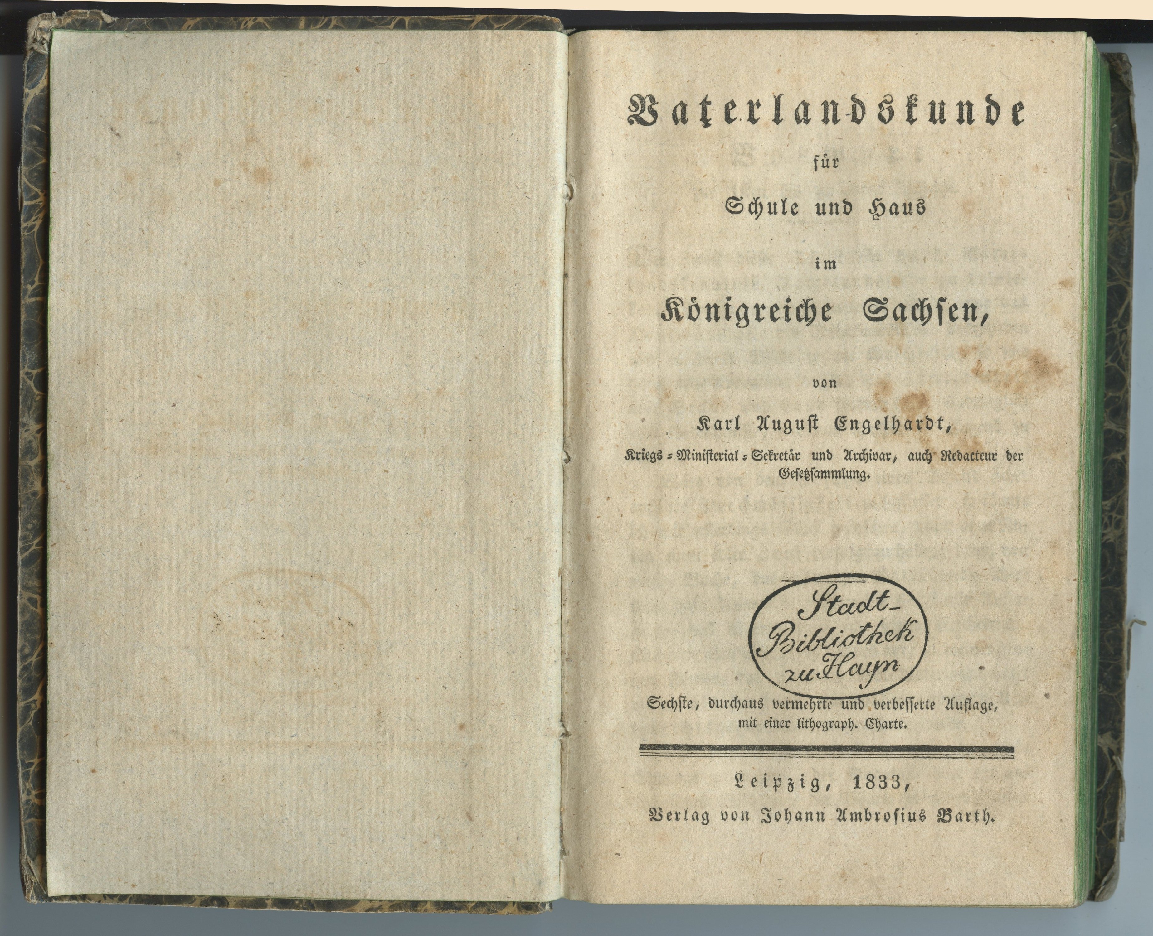 Engelhardt, Karl August: Vaterlandskunde für Schule und Haus im Königreiche Sachsen, 1833 (Museum Alte Lateinschule CC BY-NC-SA)