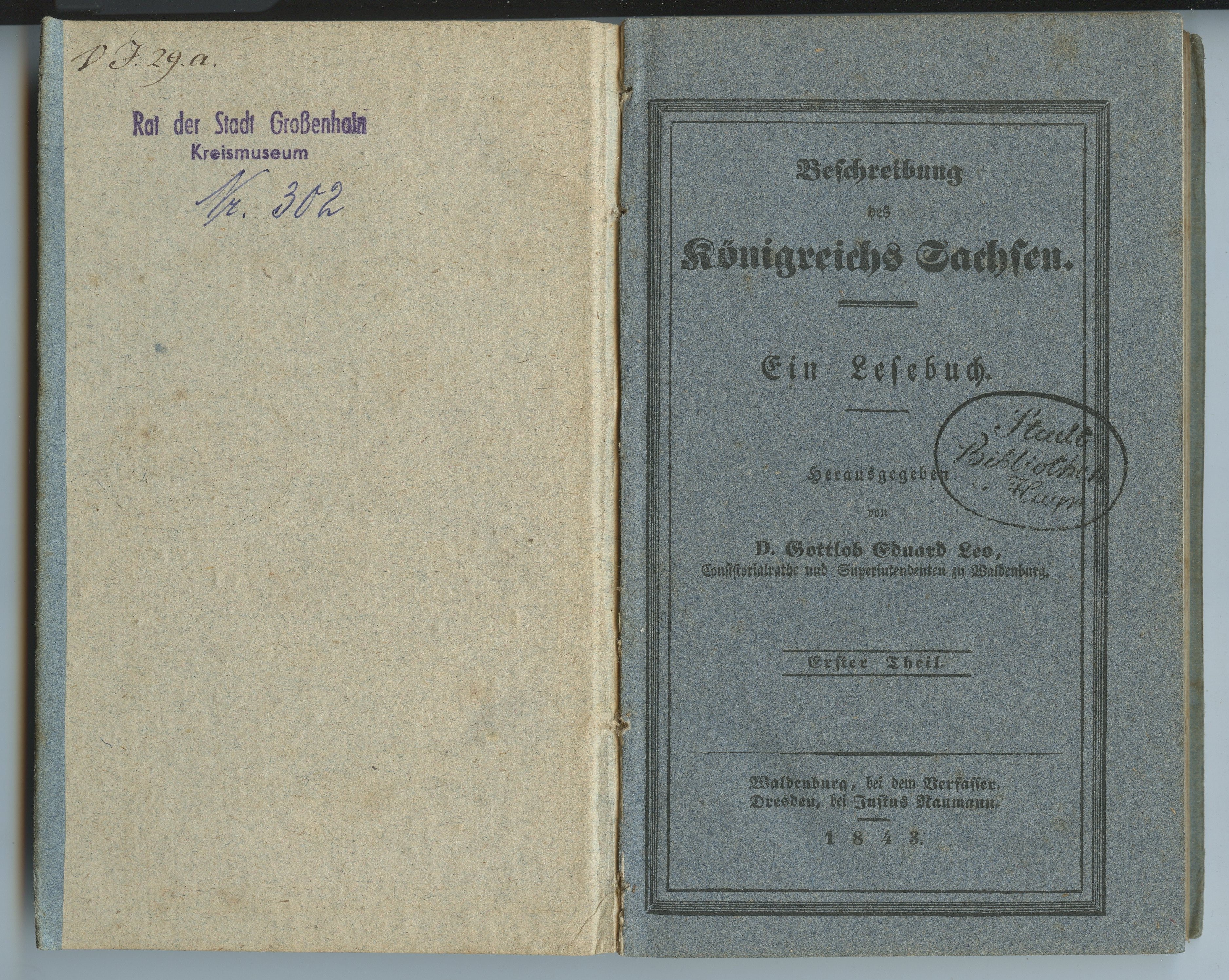 Leo, Gottlob Eduard (Hrsg.): Beschreibung des Königreichs Sachsen. Teil 1, 1843 (Museum Alte Lateinschule CC BY-NC-SA)