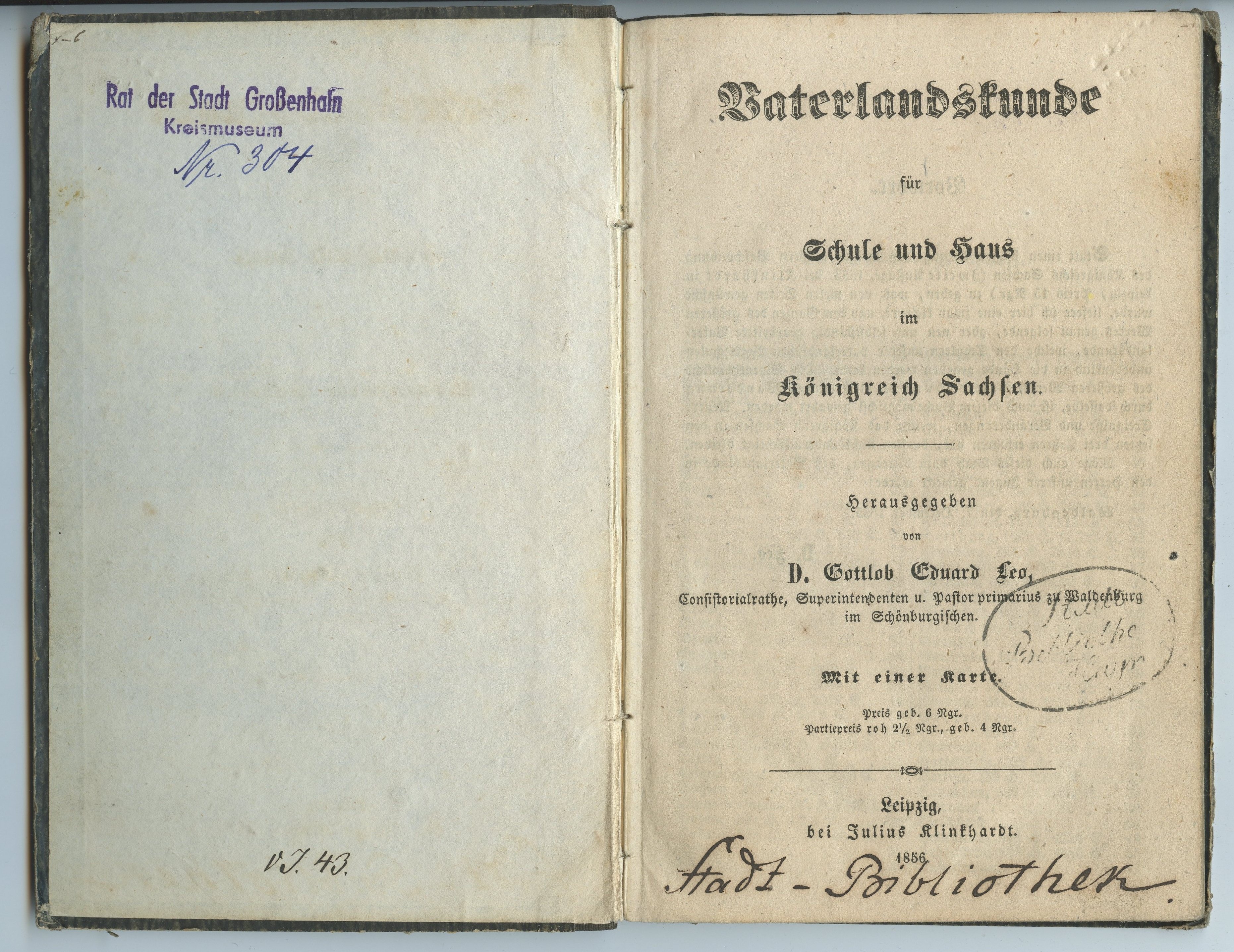 Leo, Gottlob Eduard (Hrsg.): Vaterlandskunde für Schule und Haus im Königreich Sachsen, 1856 (Museum Alte Lateinschule CC BY-NC-SA)