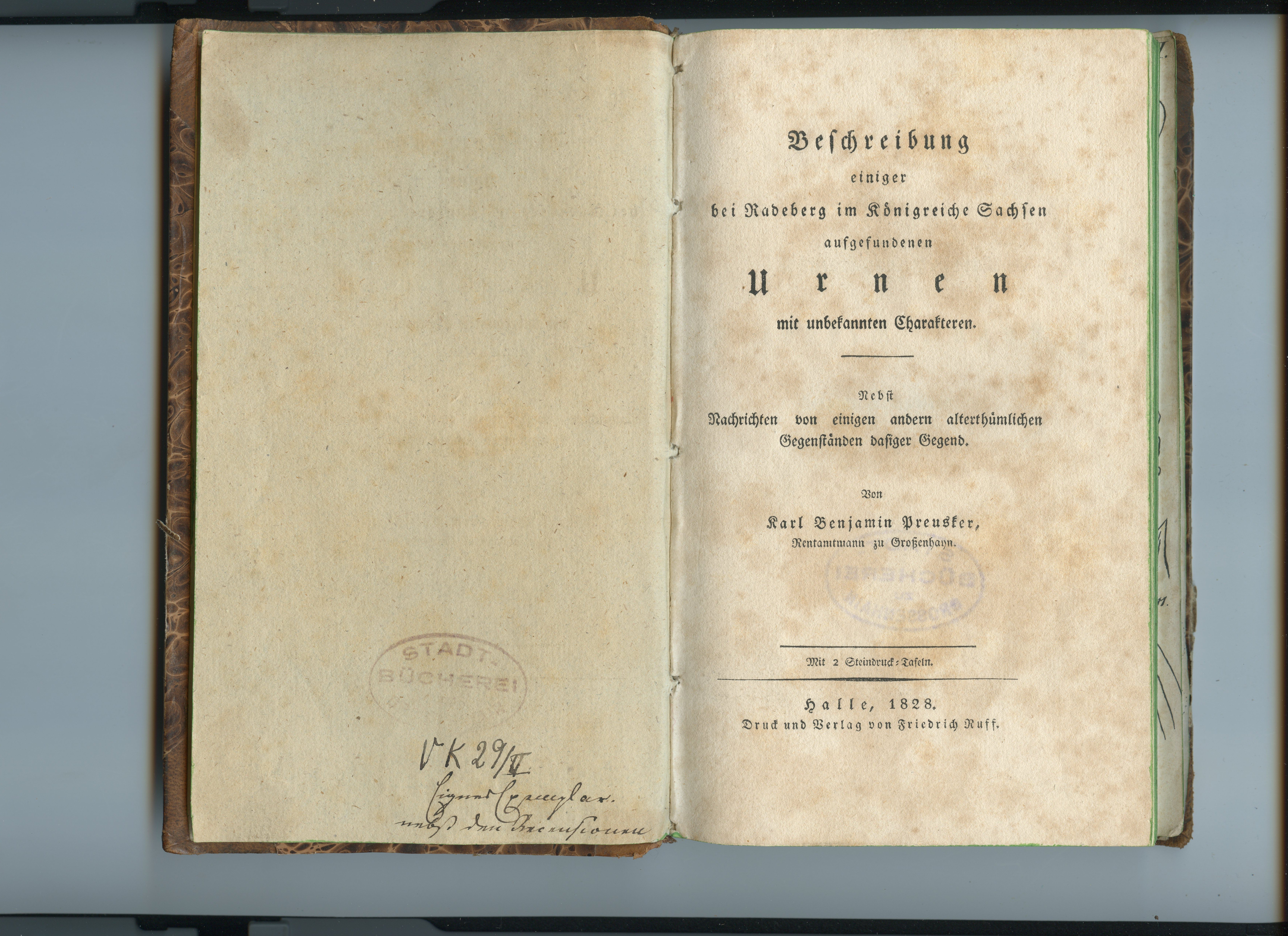 Preusker, Karl: Beschreibung einiger bei Radeberg im Königreiche Sachsen aufgefundenen Urnen [...], 1828 (Museum Alte Lateinschule CC BY-NC-SA)