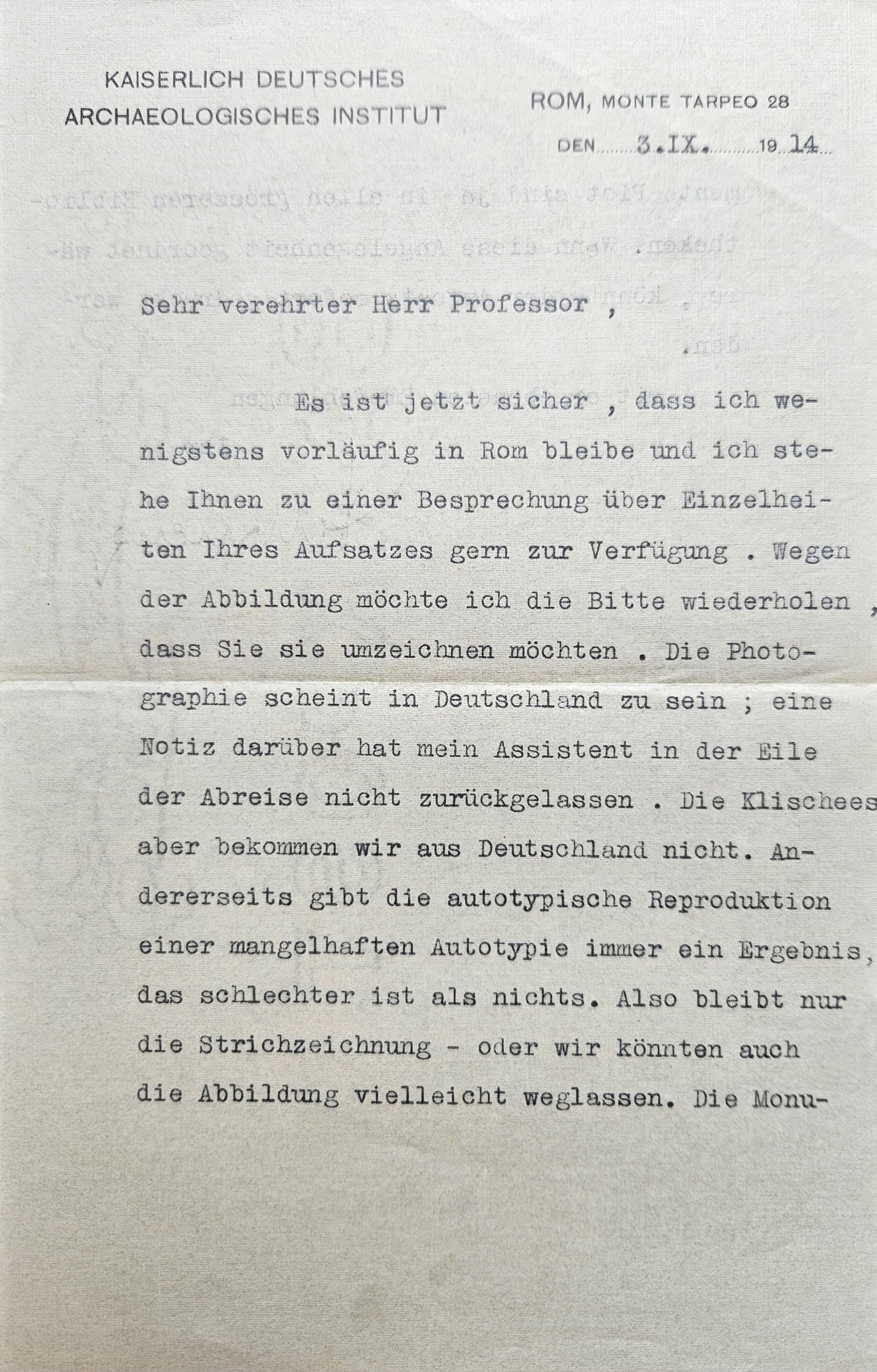 Brief des Kaiserlich Deutschen Archäologischen Instituts, Rom, an Moritz Meurer (Museum Naturalienkabinett Waldenburg CC BY-NC-SA)