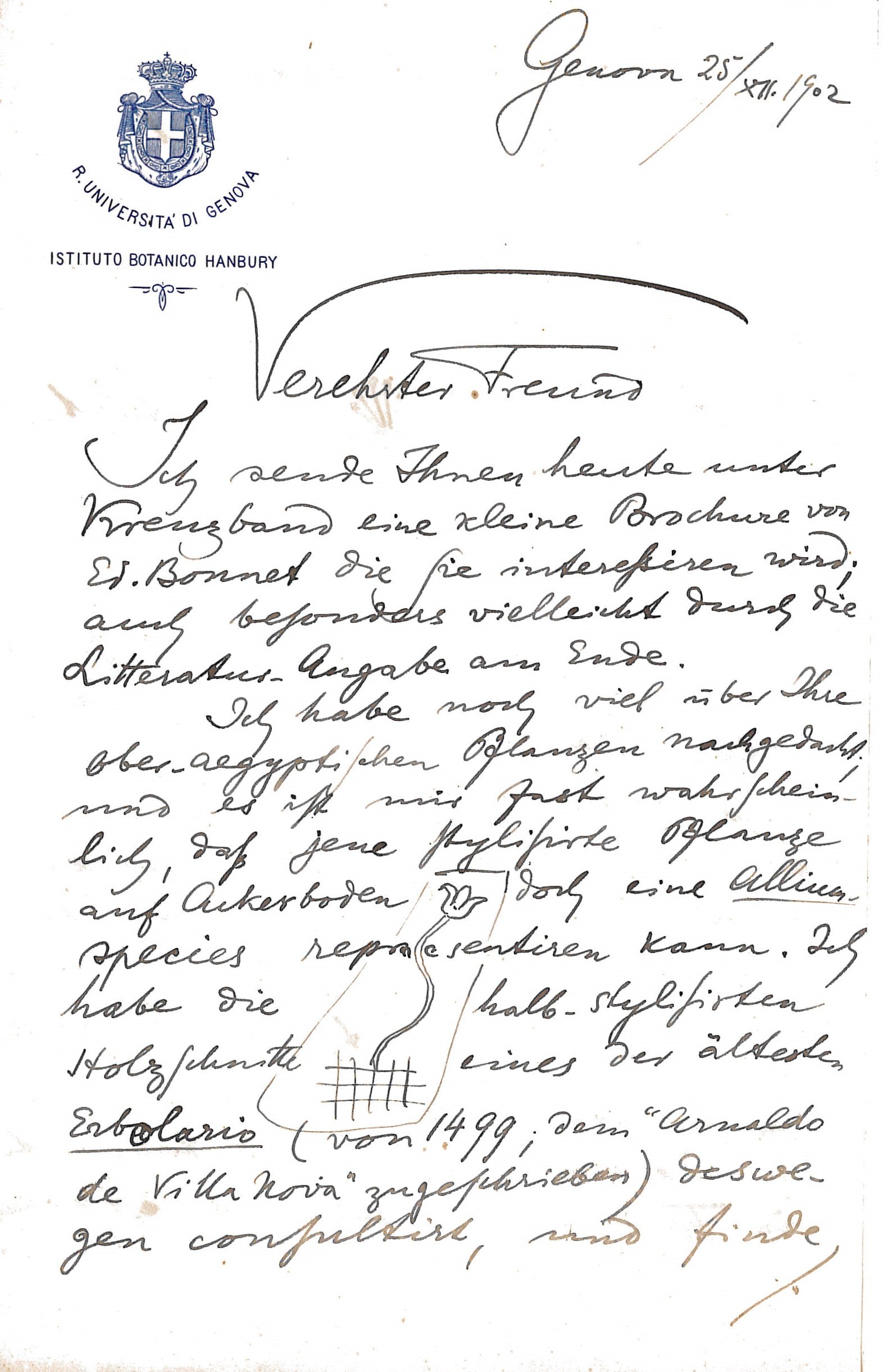 Brief von Otto Penzig, Genua, an Moritz Meurer (Museum Naturalienkabinett Waldenburg CC BY-NC-SA)