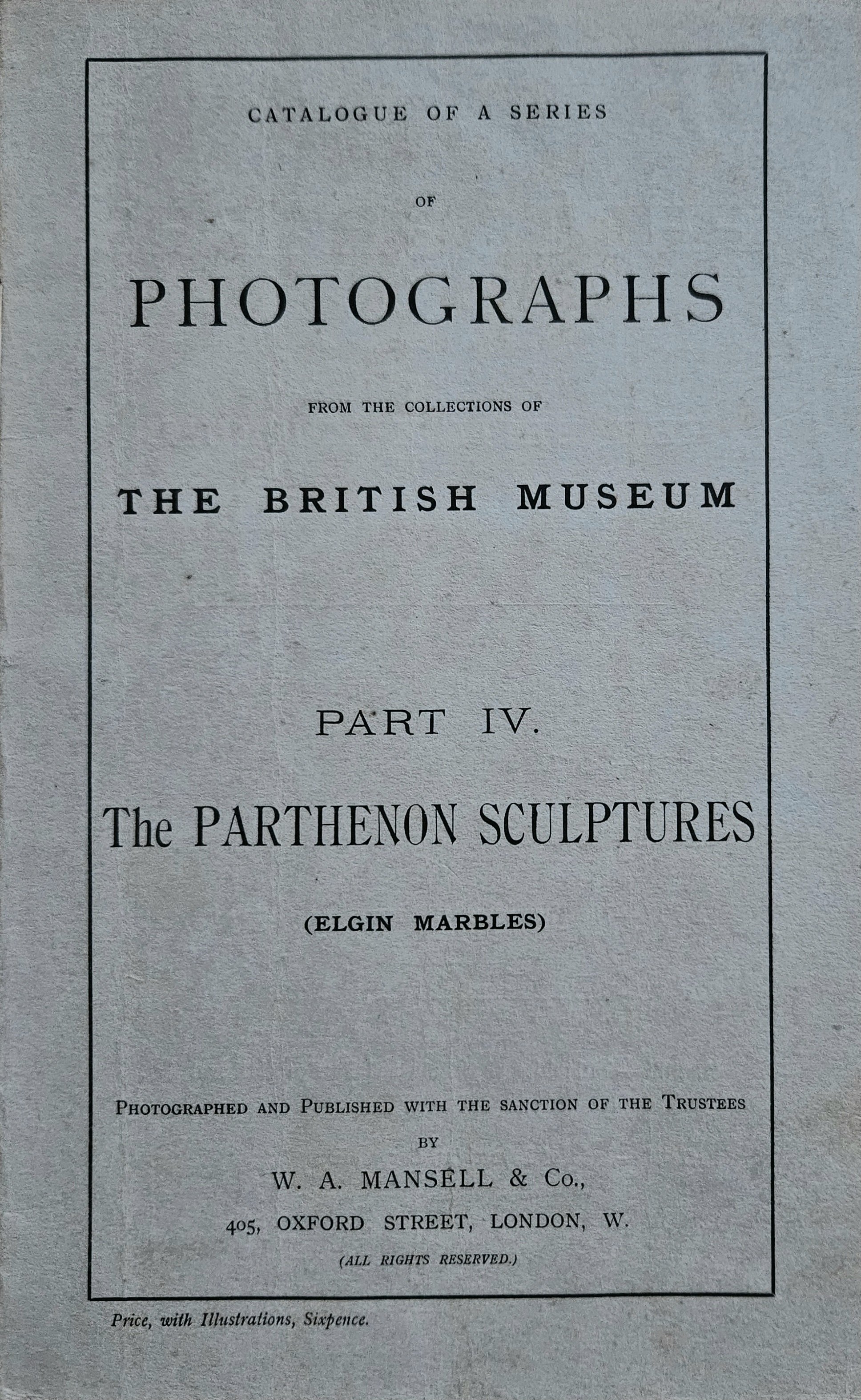 "Photographs from the Collections of the British Museum / Parthenon Sculptures" (Katalog) (Museum Naturalienkabinett Waldenburg CC BY-NC-SA)