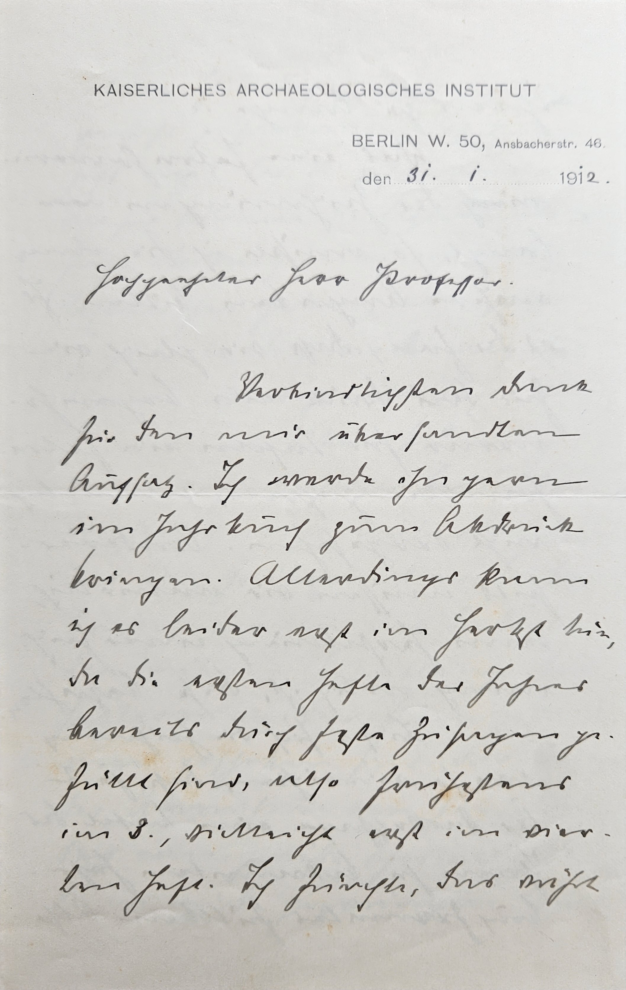 Brief des Kaiserlich Deutschen Archäologischen Instituts, Berlin, an Moritz Meurer (Museum Naturalienkabinett Waldenburg CC BY-NC-SA)