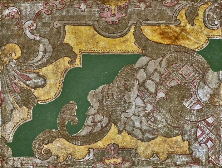 Goldledertapete, ornamentales Motiv Nr. 7, punziert, bemalt (SBG gGmbH CC BY-NC-SA)