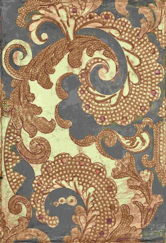 Goldledertapete, ornamentales Motiv Nr. 8, punziert, bemalt (SBG gGmbH CC BY-NC-SA)