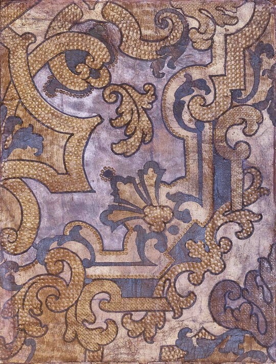 Goldledertapete, ornamentales Motiv Nr. 10, punziert, bemalt (SBG gGmbH CC BY-NC-SA)