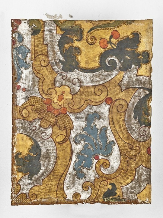 Goldledertapete, ornamentales Motiv Nr. 6, punziert, bemalt (SBG gGmbH CC BY-NC-SA)