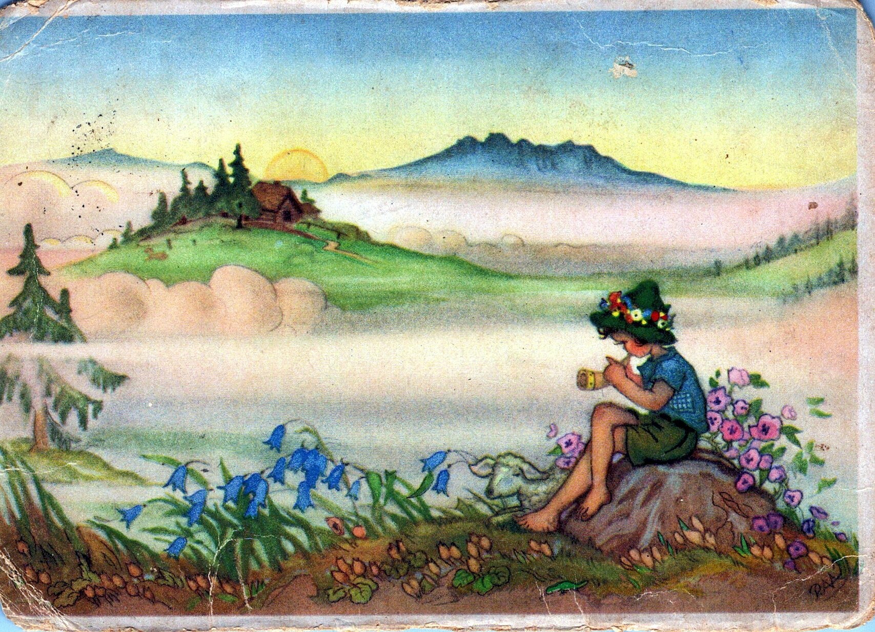 Postkarte: Junge mit Flöte (Haus Schminke RR-F)