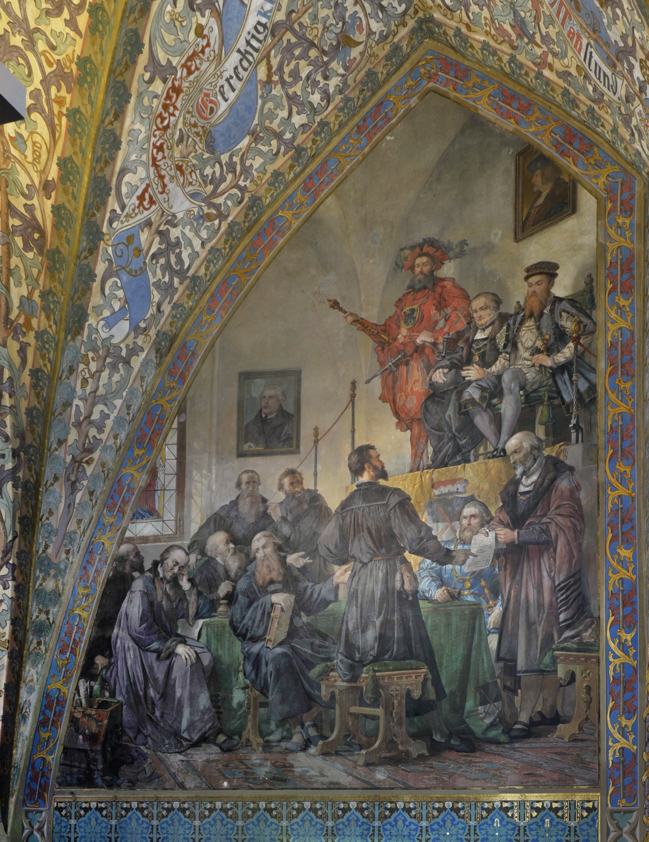 Wandbild: "Der von Kurfürst Moritz berufene Conventus deliberativus am 1. Juli 1548" (SBG gGmbH CC BY-NC-SA)