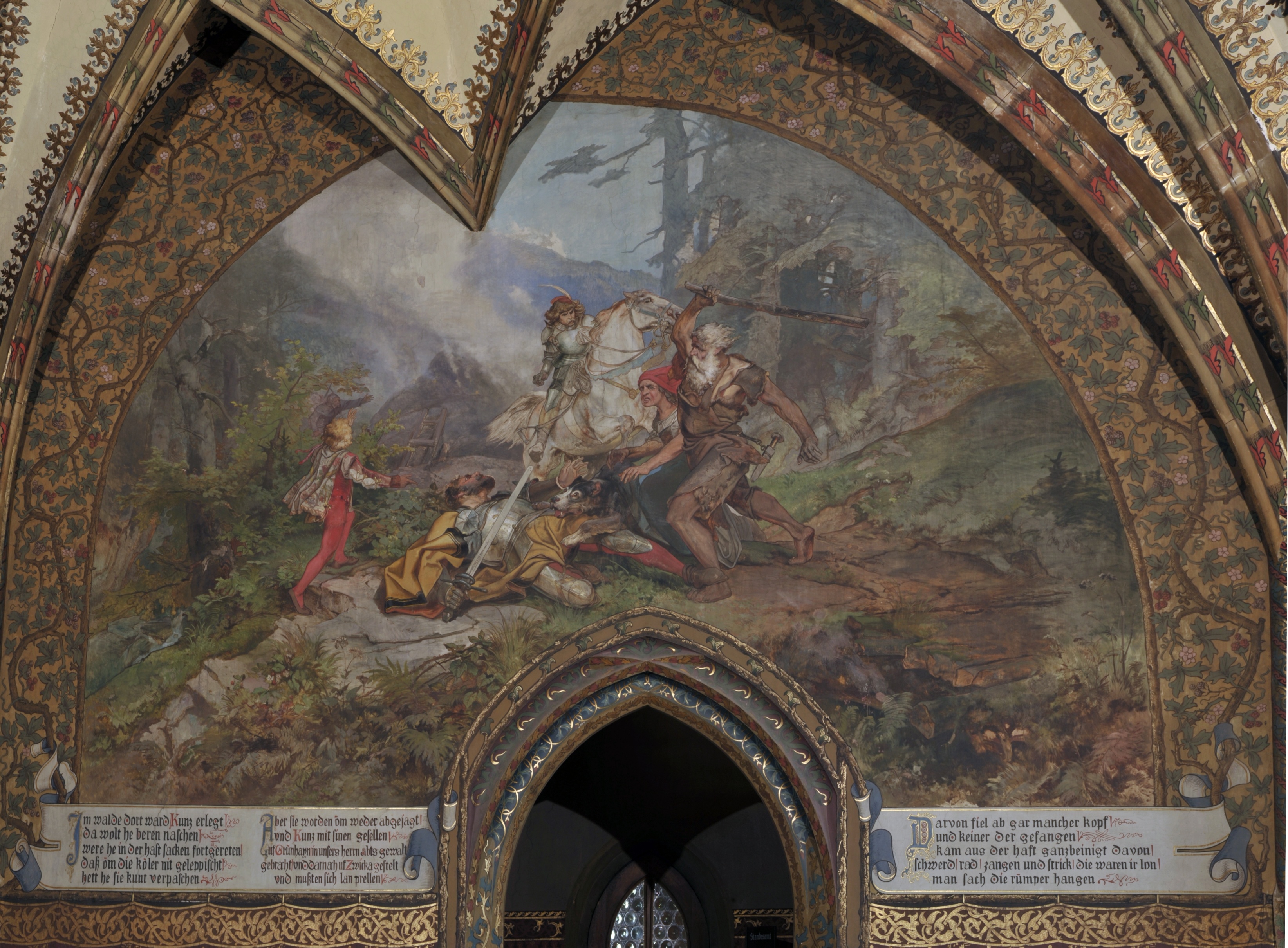 Wandbild:
"Der Altenburger Prinzenraub, 1455 - Teil 2: Die Befreiung Albrechts durch den Köhler" (SBG gGmbH CC BY-NC-SA)