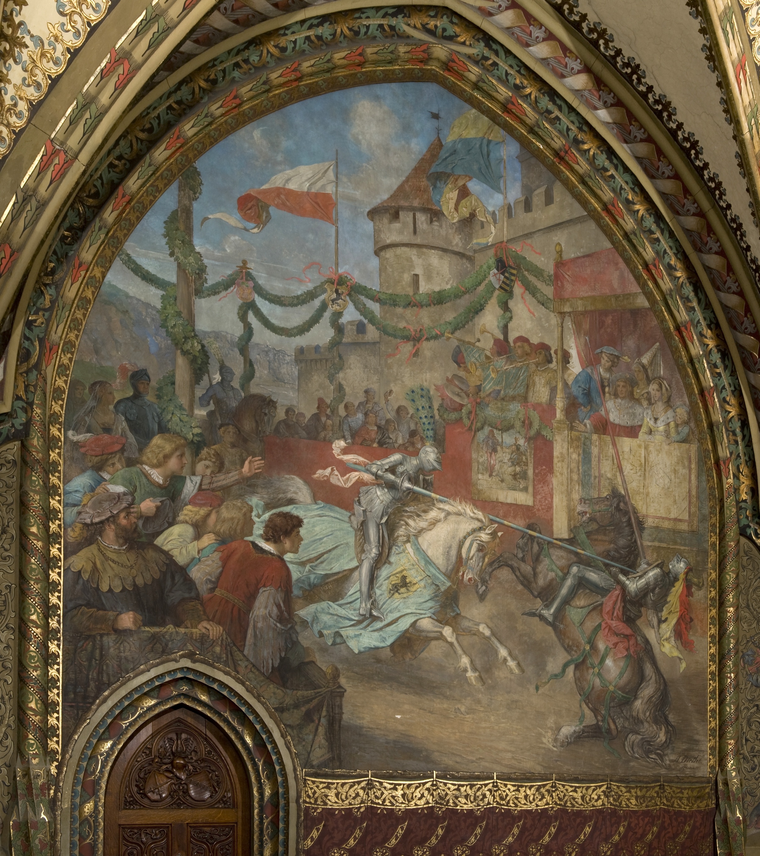 Wandbild:
"Erster Turnierkampf Albrechts in Pirna, 1459" (SBG gGmbH CC BY-NC-SA)