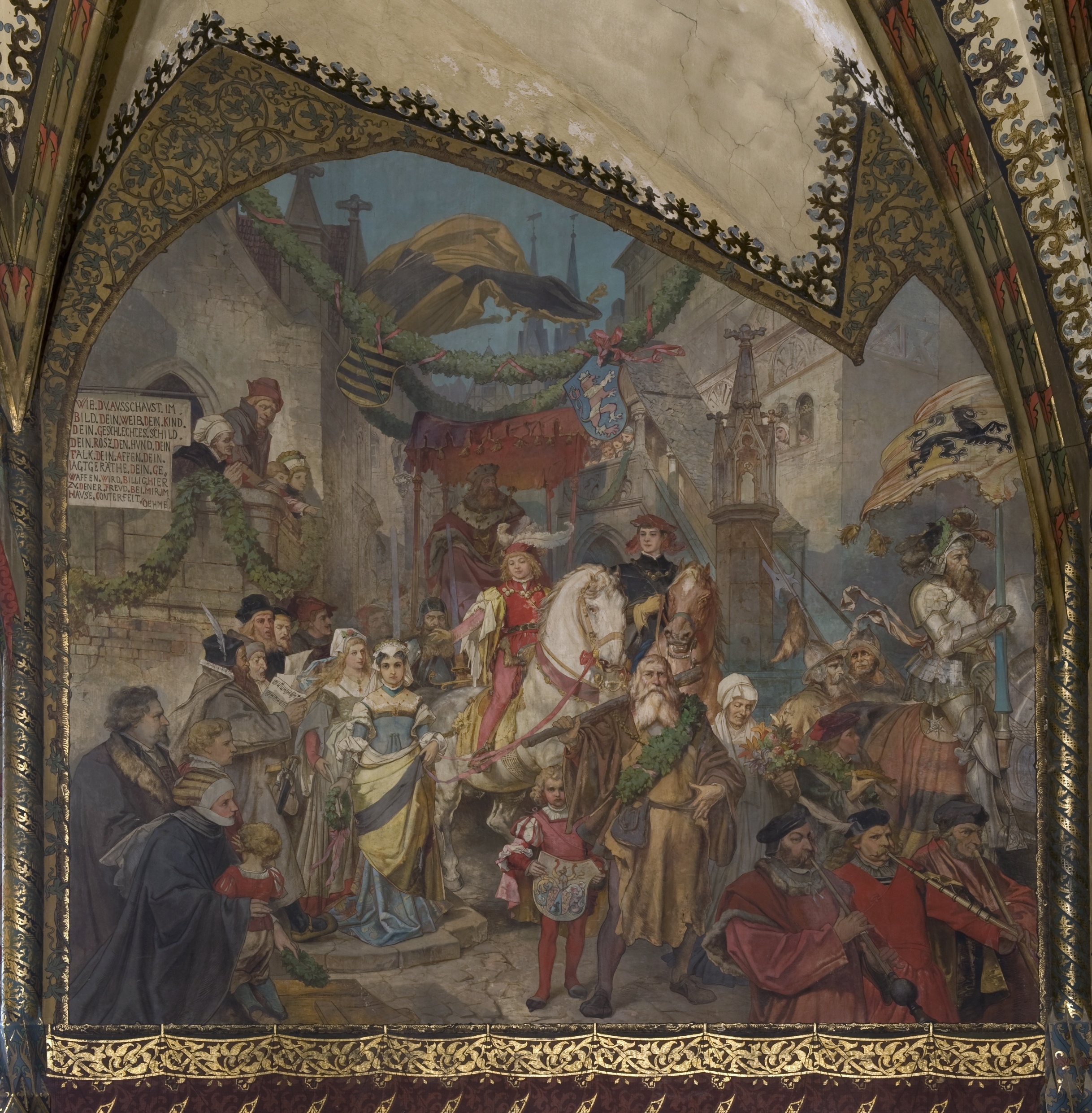 Wandbild:
"Der Altenburger Prinzenraub, 1455 - Teil 3: Der feierliche Einzug der befreiten Prinzen" (SBG gGmbH CC BY-NC-SA)