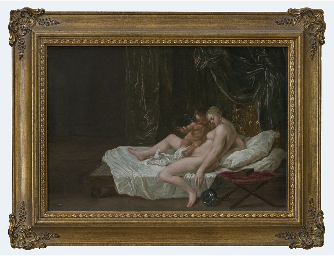 Gemälde: Venus und Amor auf dem Ruhebett vor einer Vorhangdraperie (SBG gGmbH CC BY-NC-SA)