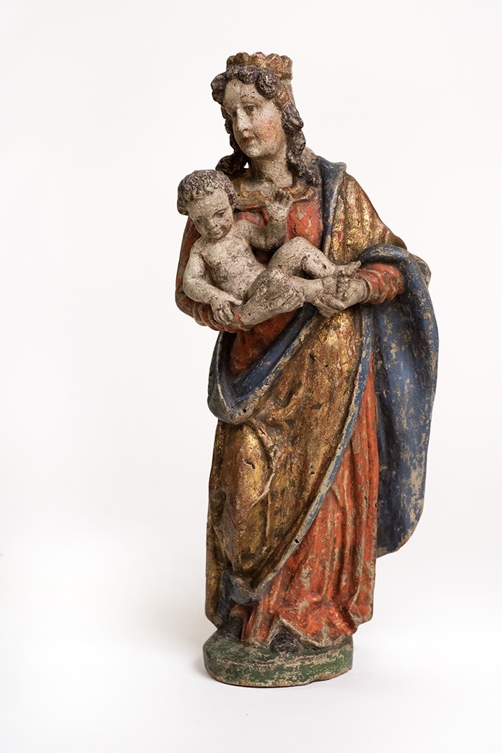 Skulptur: stehende, bekrönte Maria mit Kind (SBG gGmbH CC BY-NC-SA)