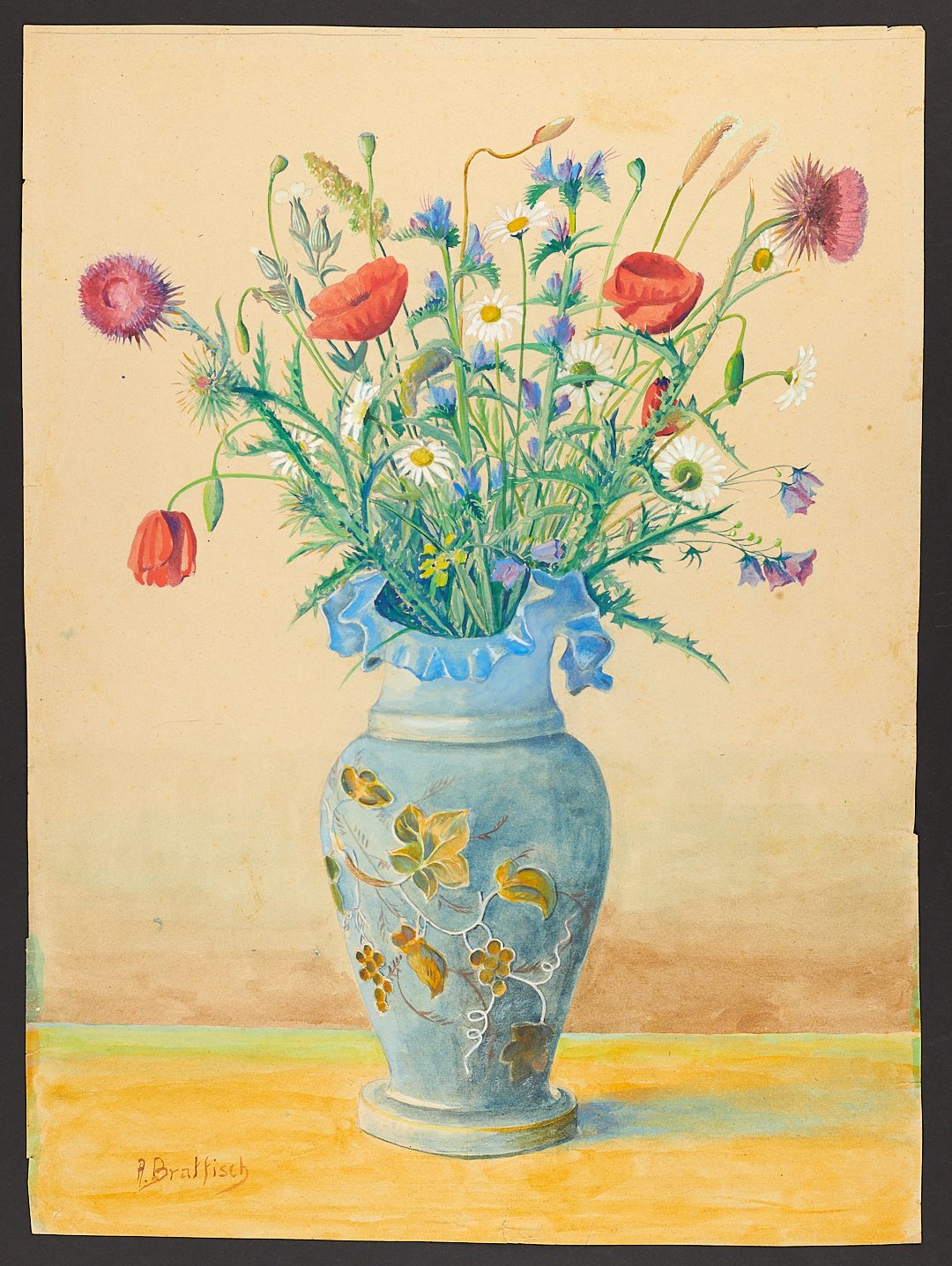 Verschiedene Kornblumen in Vase mit gewelltem Rand (Börde-Museum Burg Ummendorf CC BY-NC-SA)