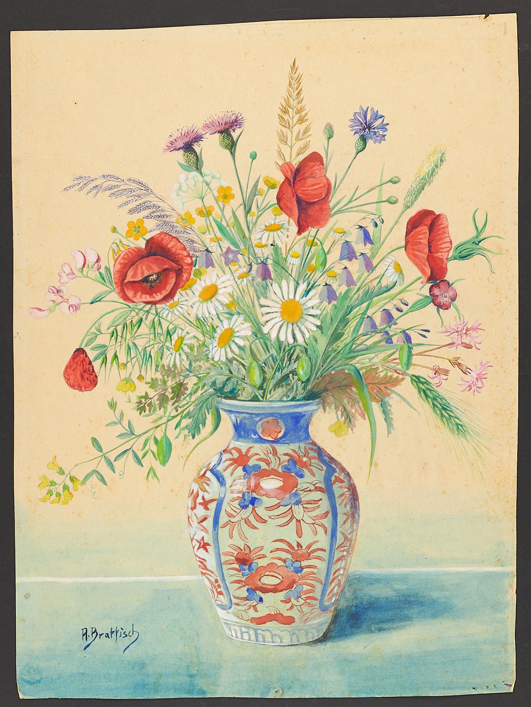 Feldblumen und -pflanzen in weitmündiger, bauchiger Vase (Börde-Museum Burg Ummendorf CC BY-NC-SA)