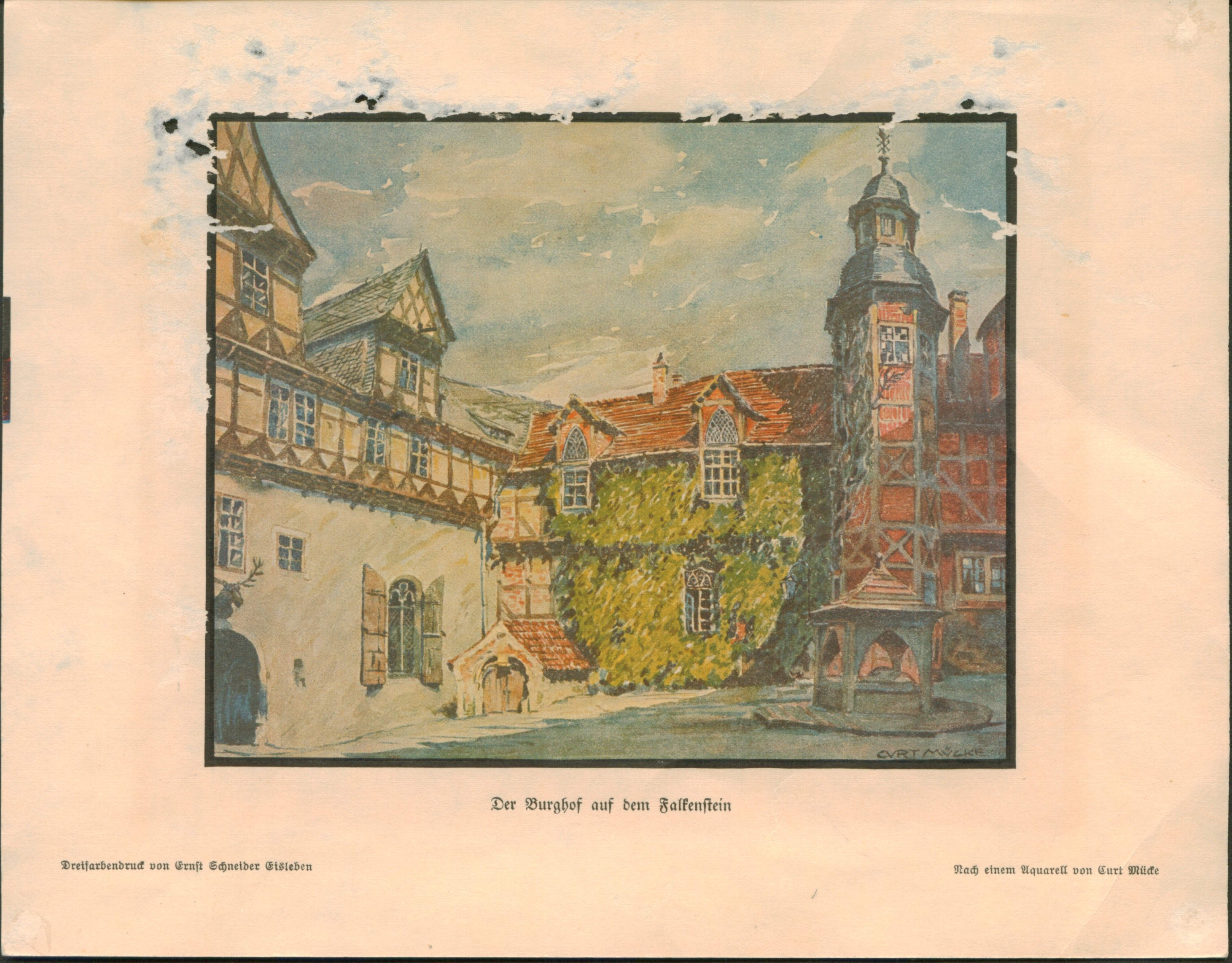 Druckgrafik: Der Burghof auf dem Falkenstein (Kulturstiftung Sachsen-Anhalt CC BY-NC-SA)