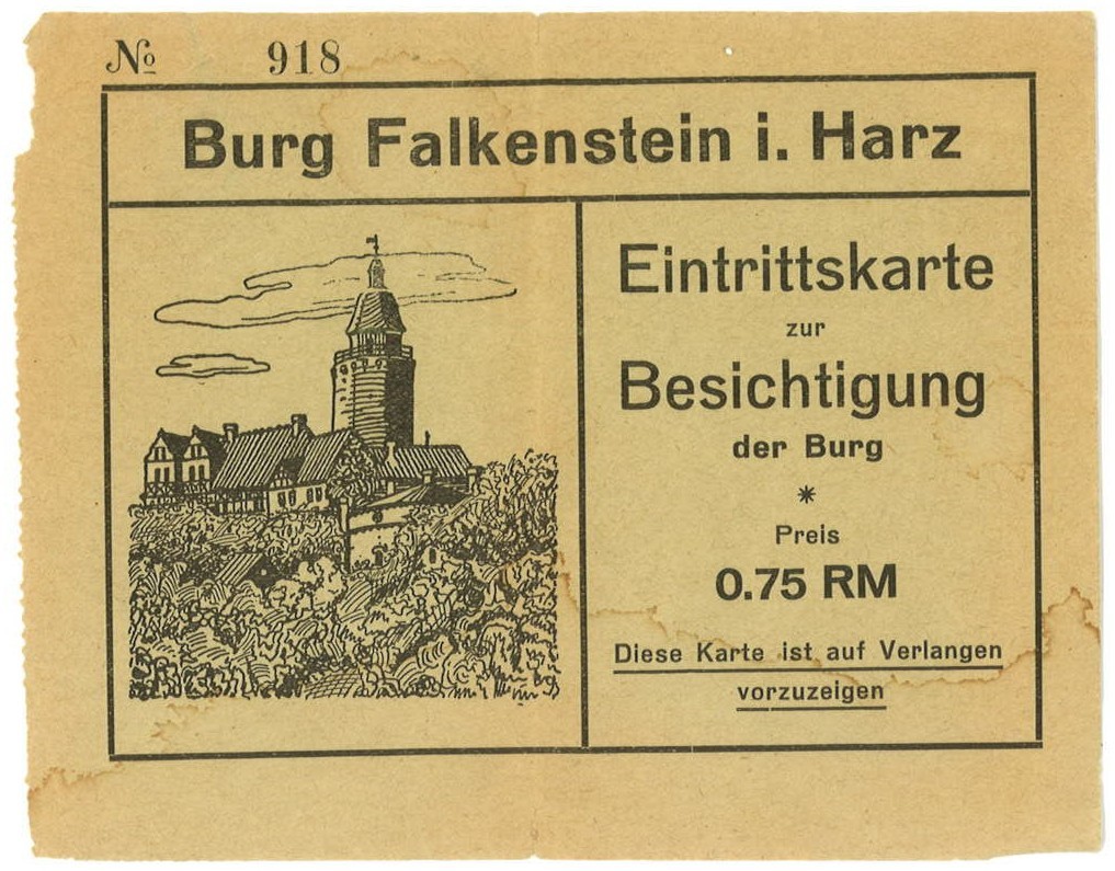 Eintrittskarte zur Besichtigung der Burg (Kulturstiftung Sachsen-Anhalt - Museum Burg Falkenstein CC BY-NC-SA)