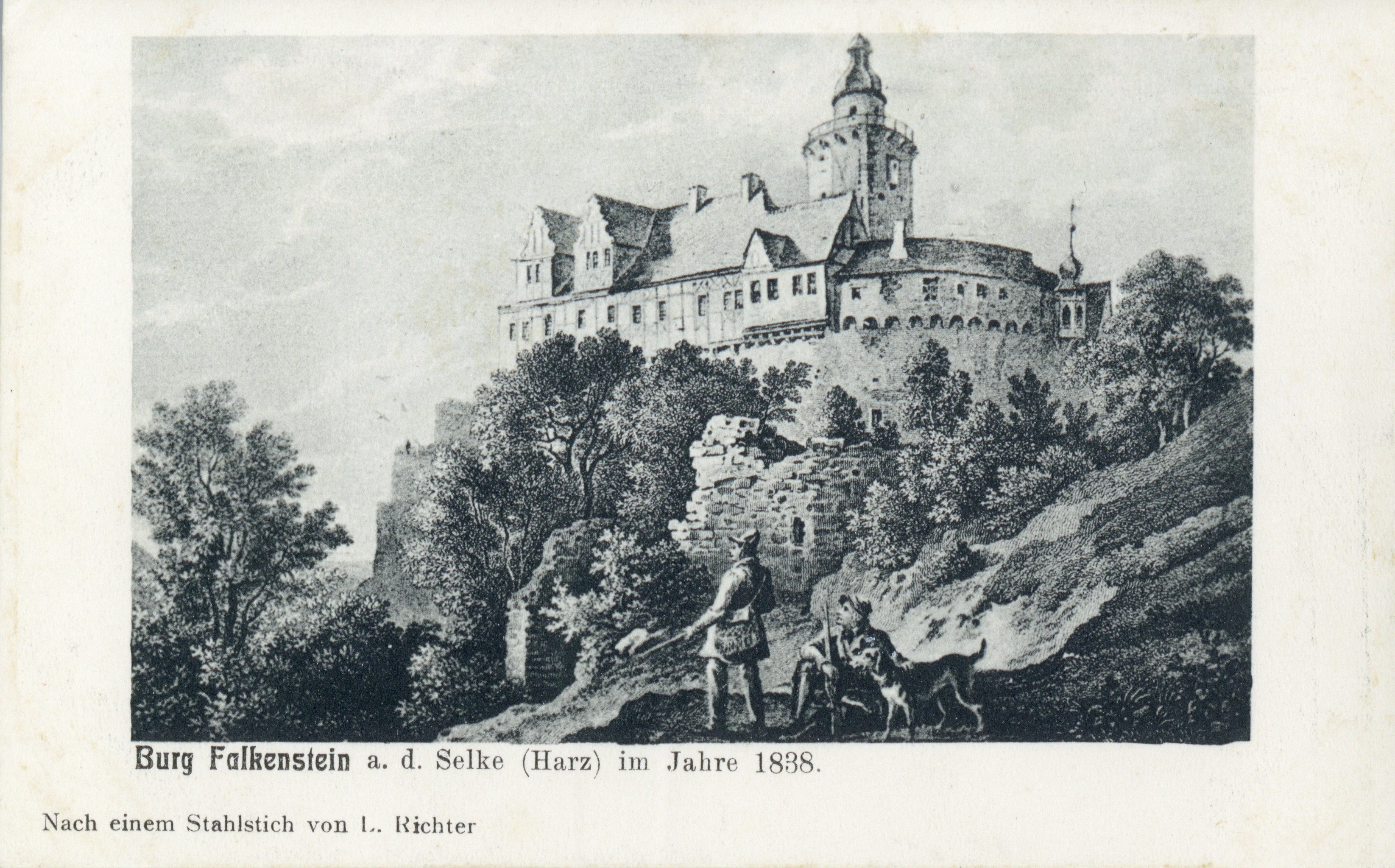 Ansichtskarte: Burg Falkenstein a. d. Selke (Harz) im Jahre 1838. (Kulturstiftung Sachsen-Anhalt CC BY-NC-SA)