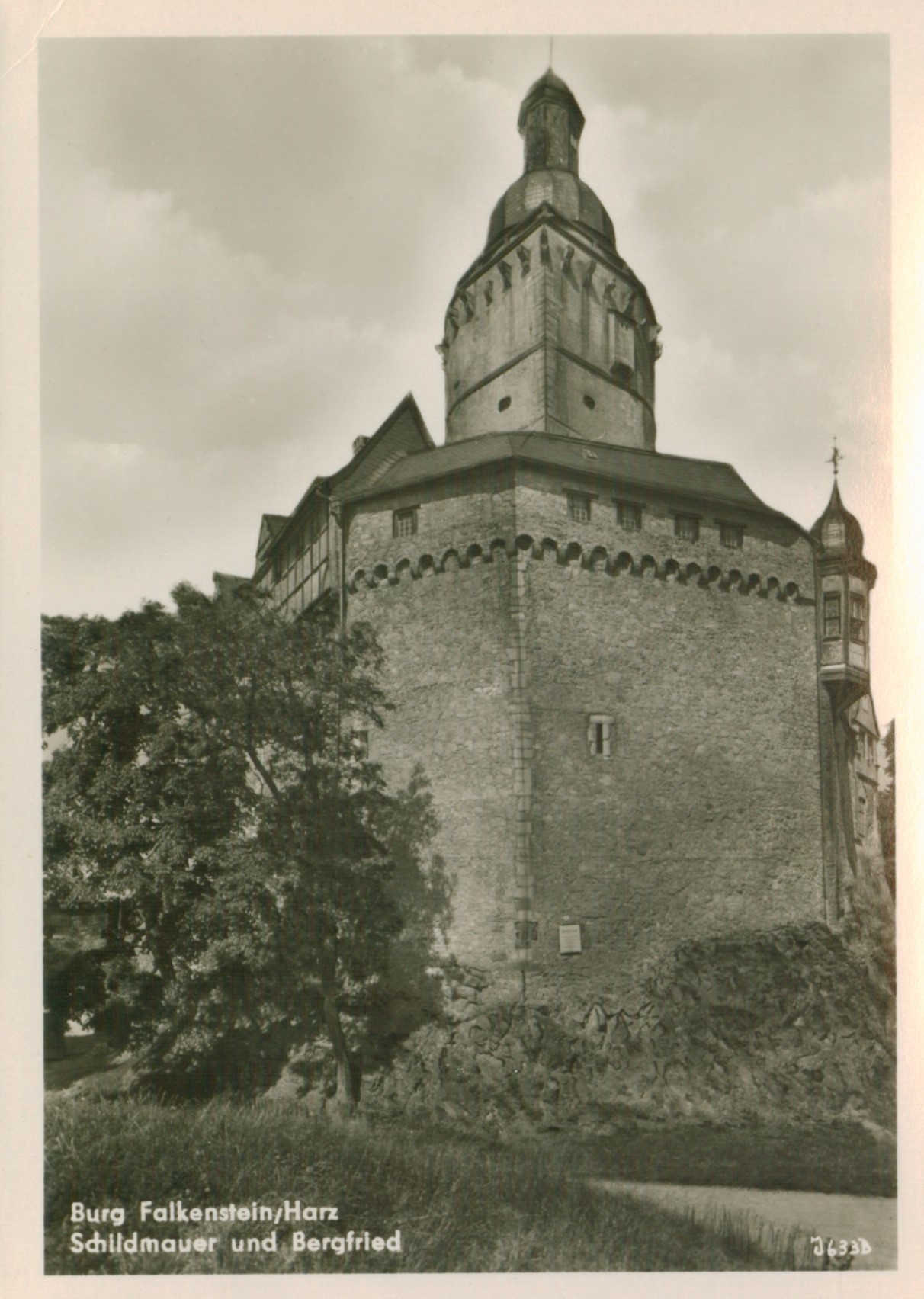 Ansichtskarte: Burg Falkenstein / Harz - Schildmauer und Bergfried (Kulturstiftung Sachsen-Anhalt CC BY-NC-SA)