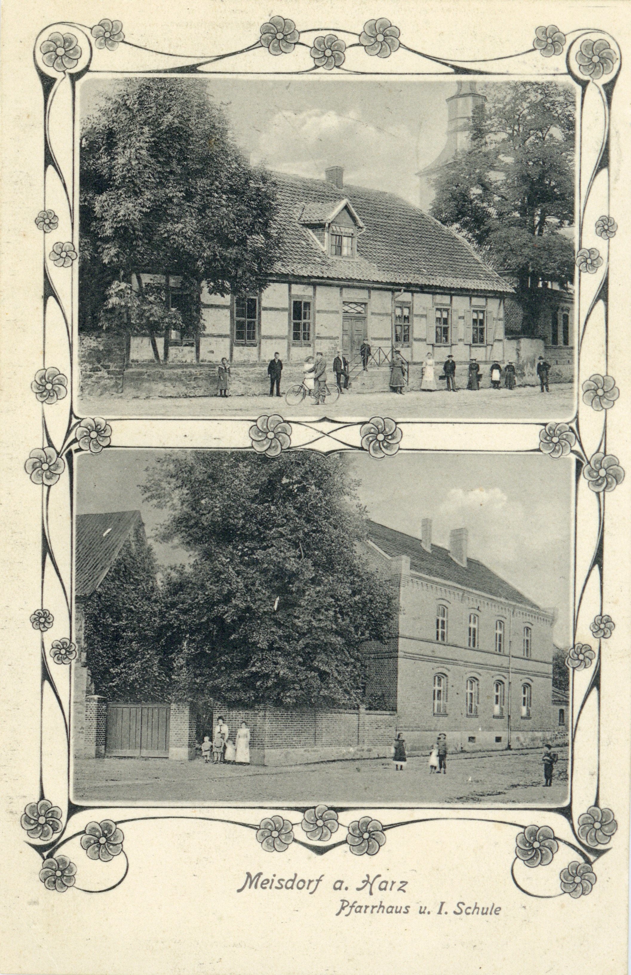 Ansichtskarte: Meisdorf a. Harz Pfarrhaus u. I. Schule (Kulturstiftung Sachsen-Anhalt - Museum Burg Falkenstein CC BY-NC-SA)