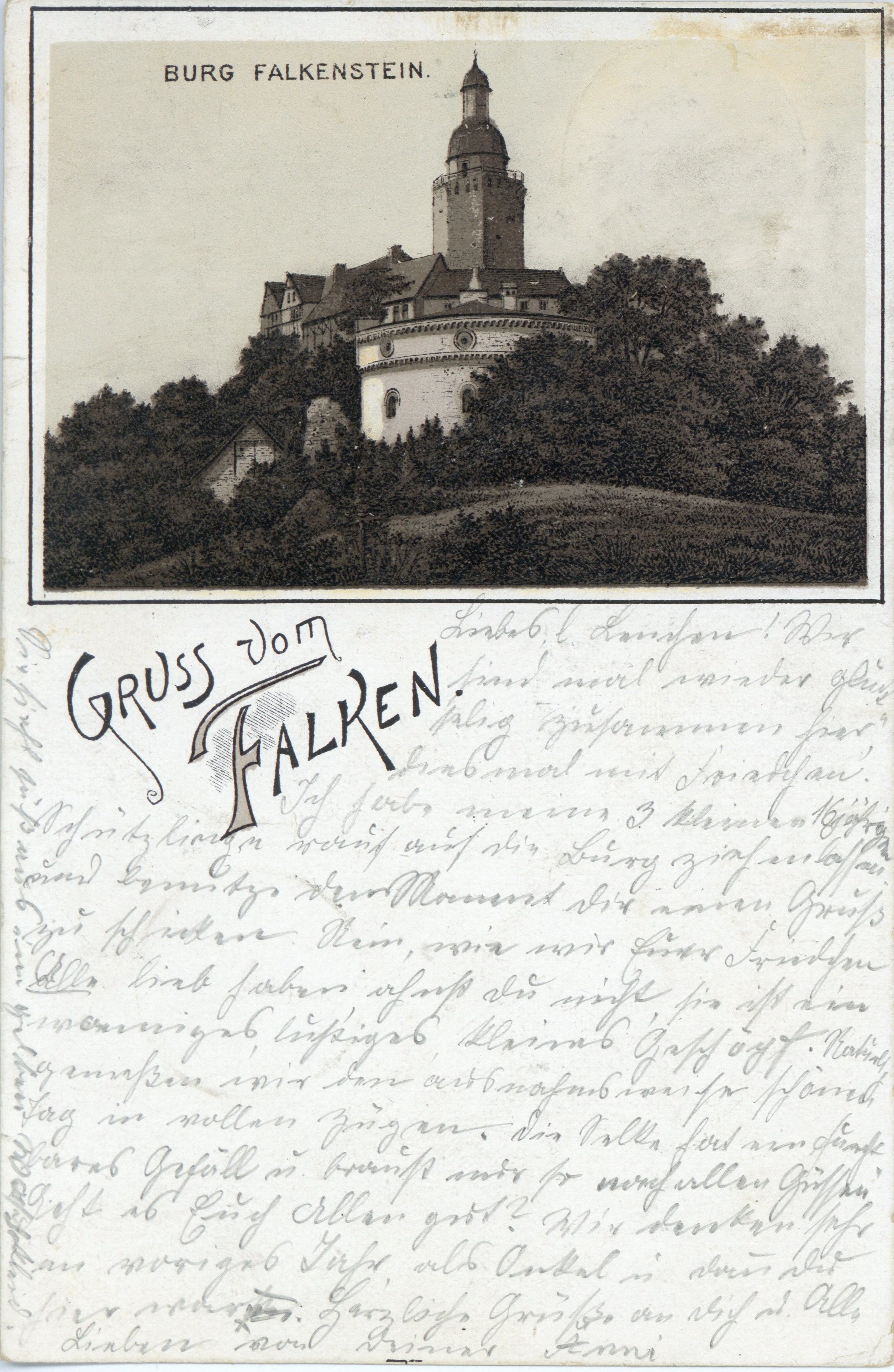 Ansichtskarte: Gruss vom Falken (Kulturstiftung Sachsen-Anhalt CC BY-NC-SA)