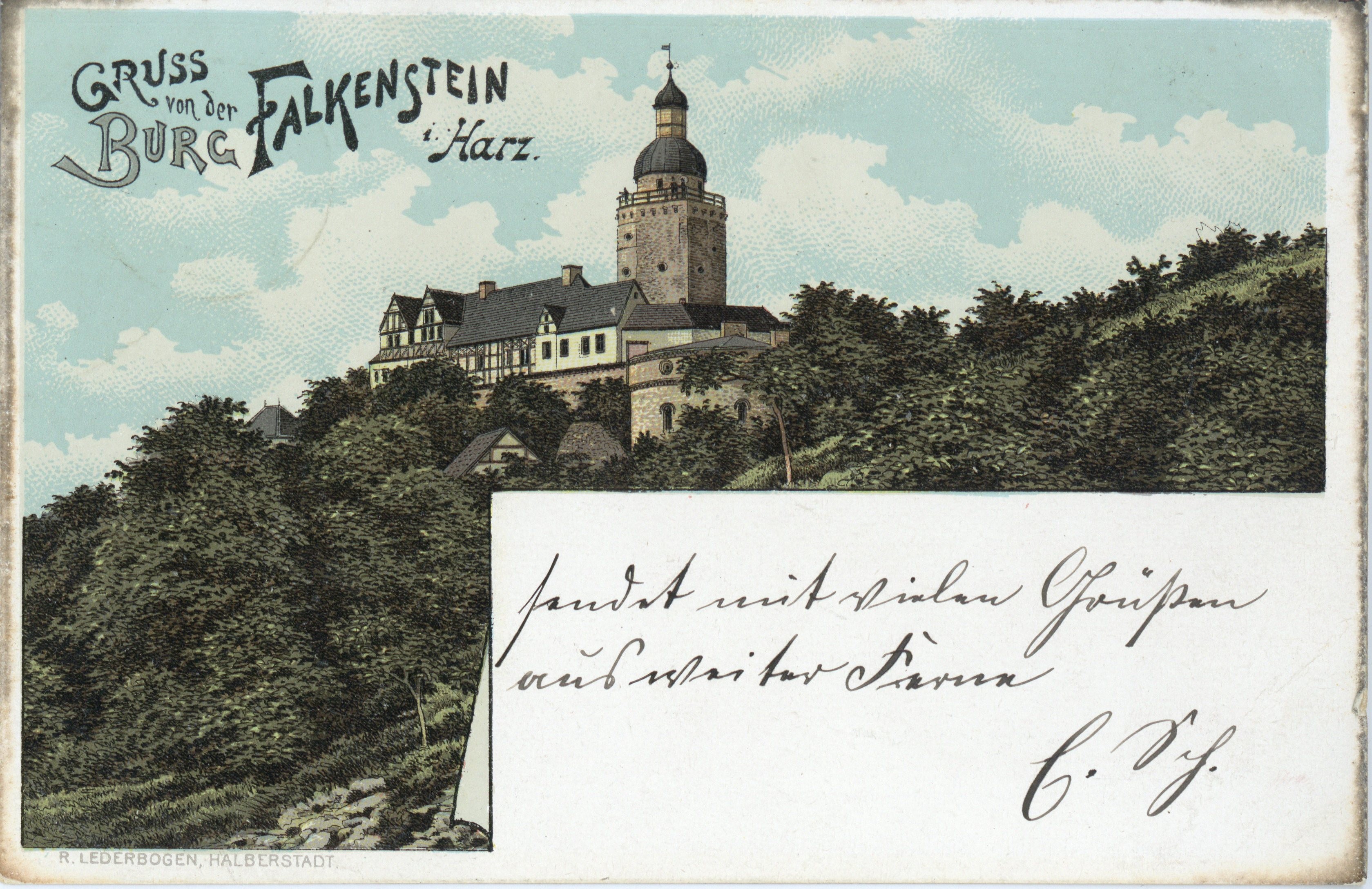 Ansichtskarte: Gruss von der Burg Falkenstein i. Harz (Kulturstiftung Sachsen-Anhalt CC BY-NC-SA)