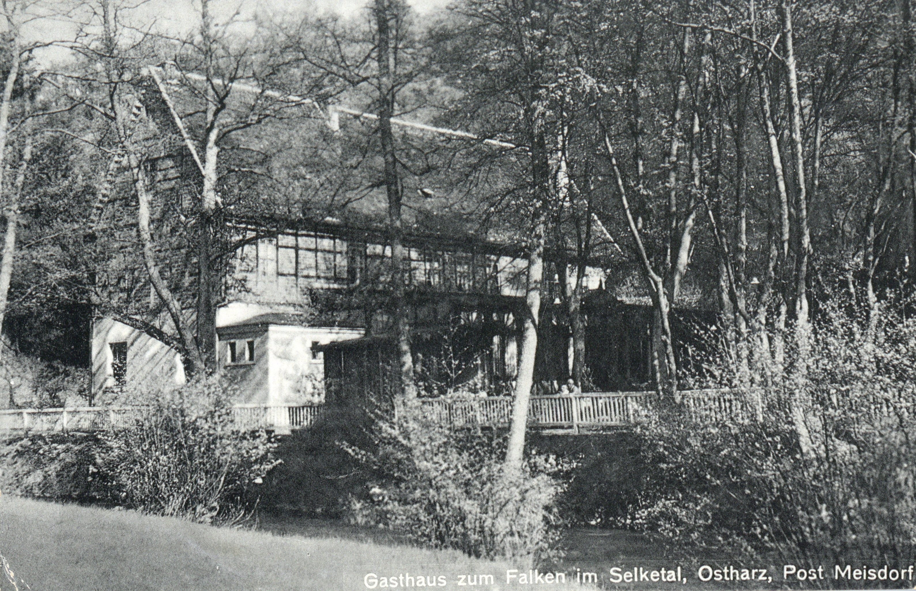 Ansichtskarte: Gasthaus zum Falken im Selketal, Ostharz, Post Meisdorf (Kulturstiftung Sachsen-Anhalt CC BY-NC-SA)