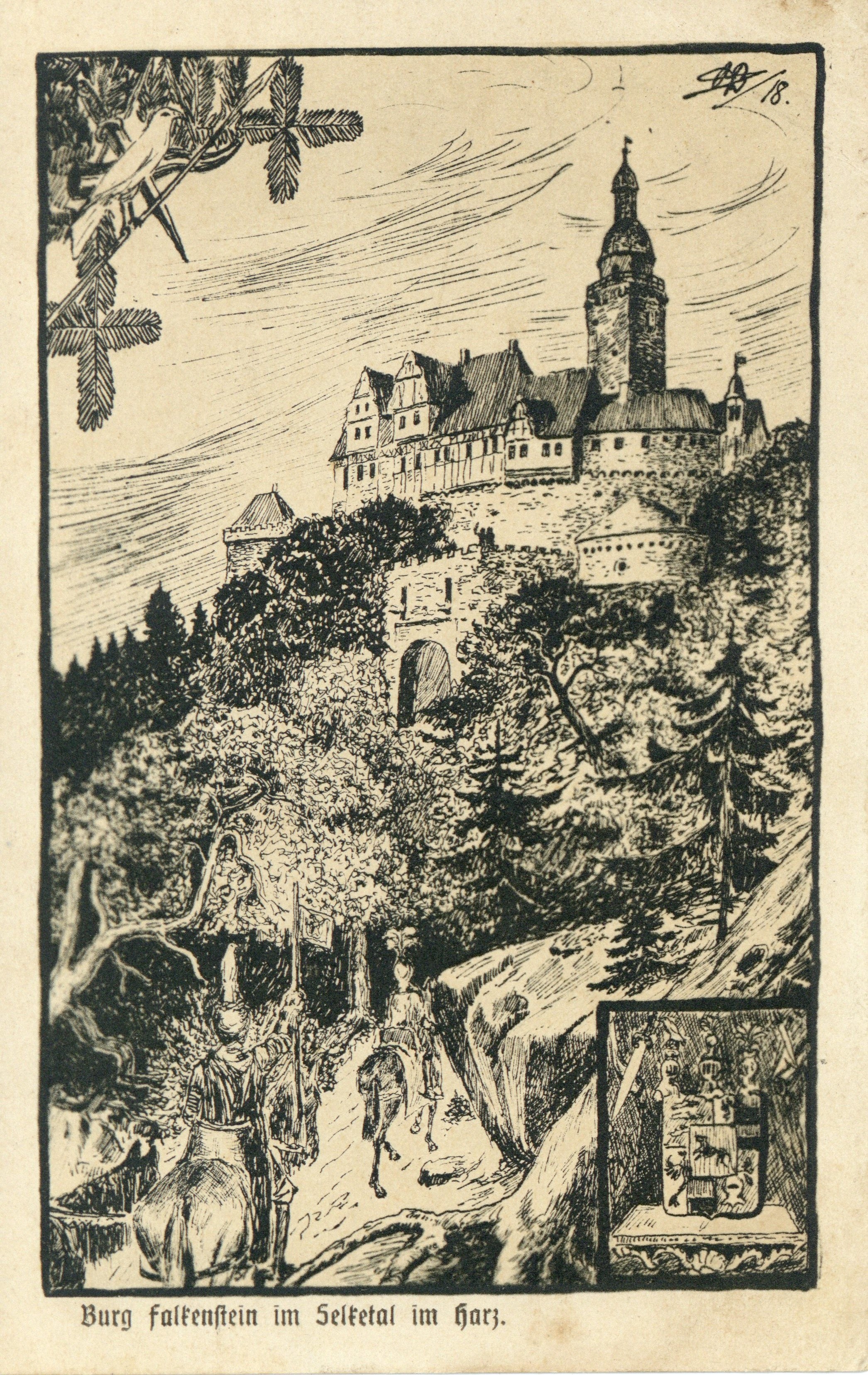 Ansichtskarte: Burg Falkenstein im Selketal im Harz. (Kulturstiftung Sachsen-Anhalt CC BY-NC-SA)