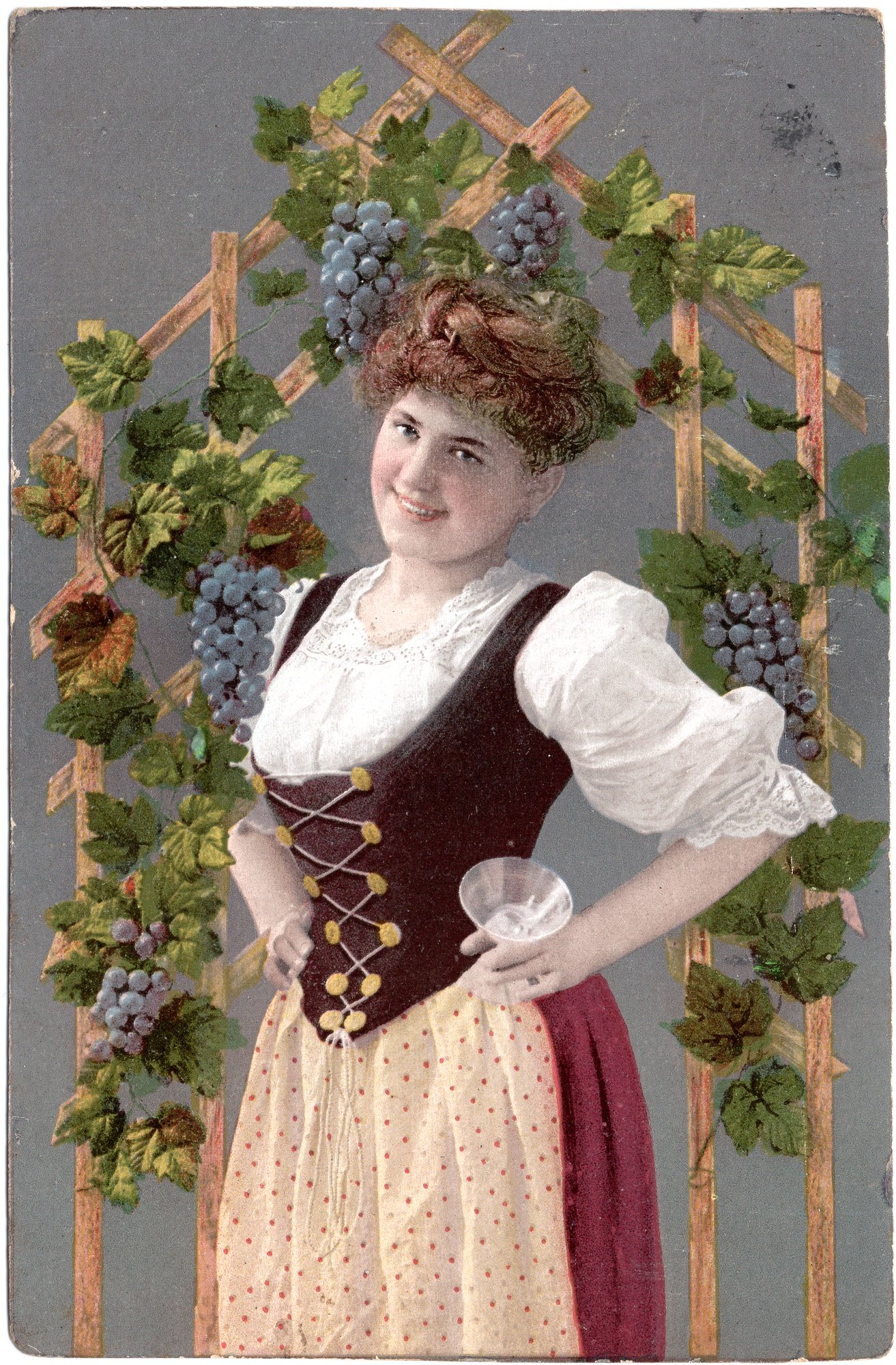 Junge Frau vor Weinspalier (Kulturstiftung Sachsen-Anhalt CC BY-NC-SA)