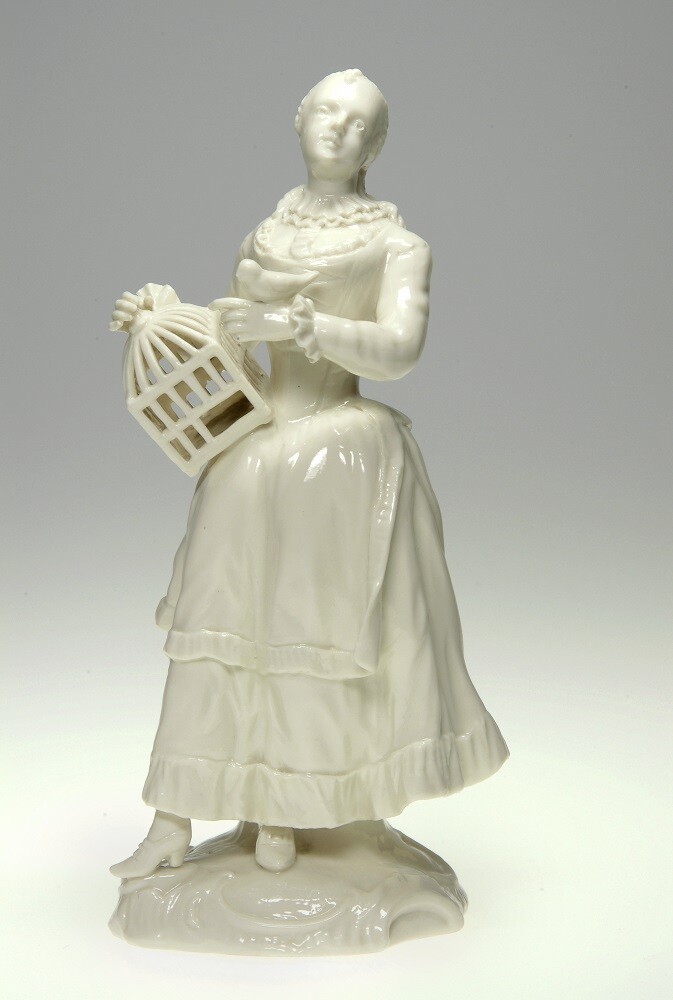 Porzellanfigur Dame mit Vogelbauer (Kulturstiftung Sachsen-Anhalt CC BY-NC-SA)