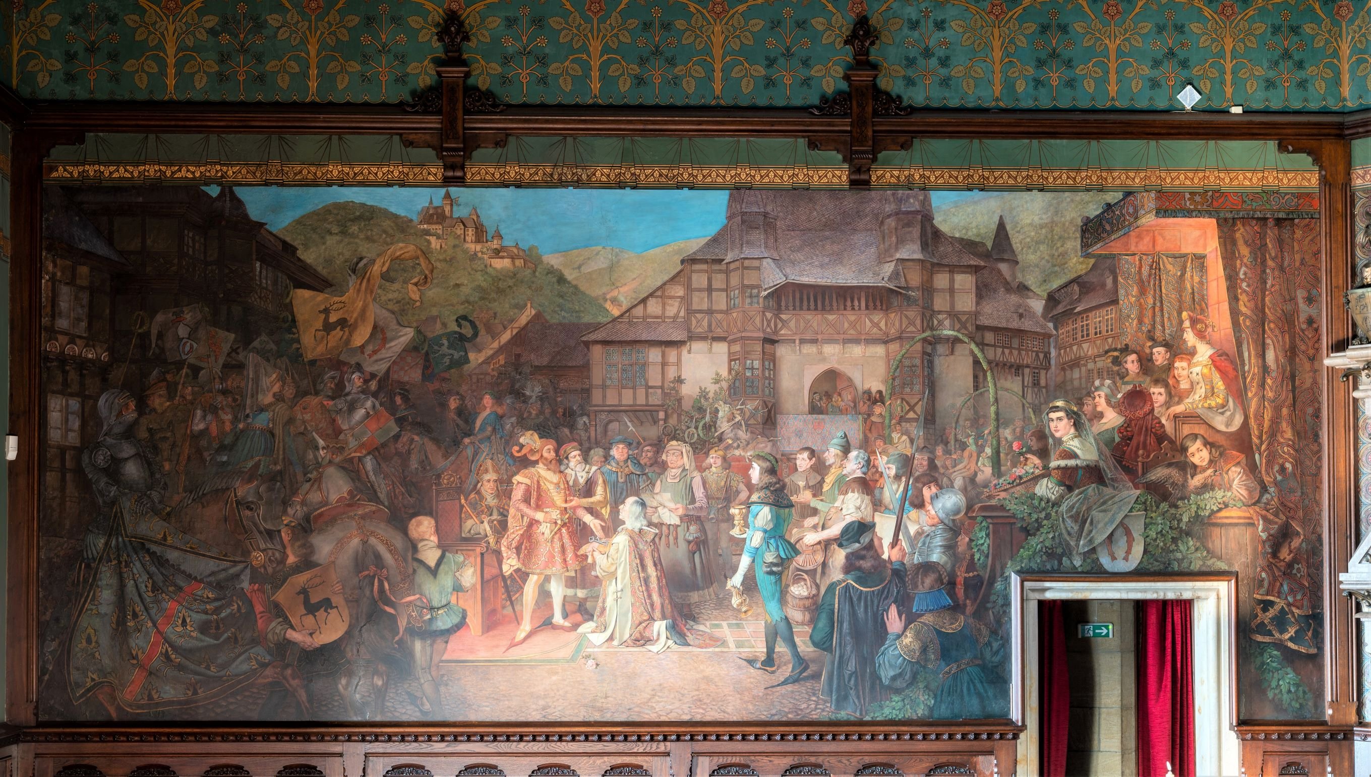 Wandgemälde im Festsaal mit Darstellung der Erbhuldigung für Graf Botho II. (Schloß Wernigerode GmbH RR-F)