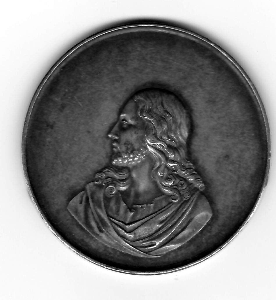 Medaille mit Jesus Christus-Porträt und rückseitigem Sinnspruch (Schloß Wernigerode GmbH RR-F)