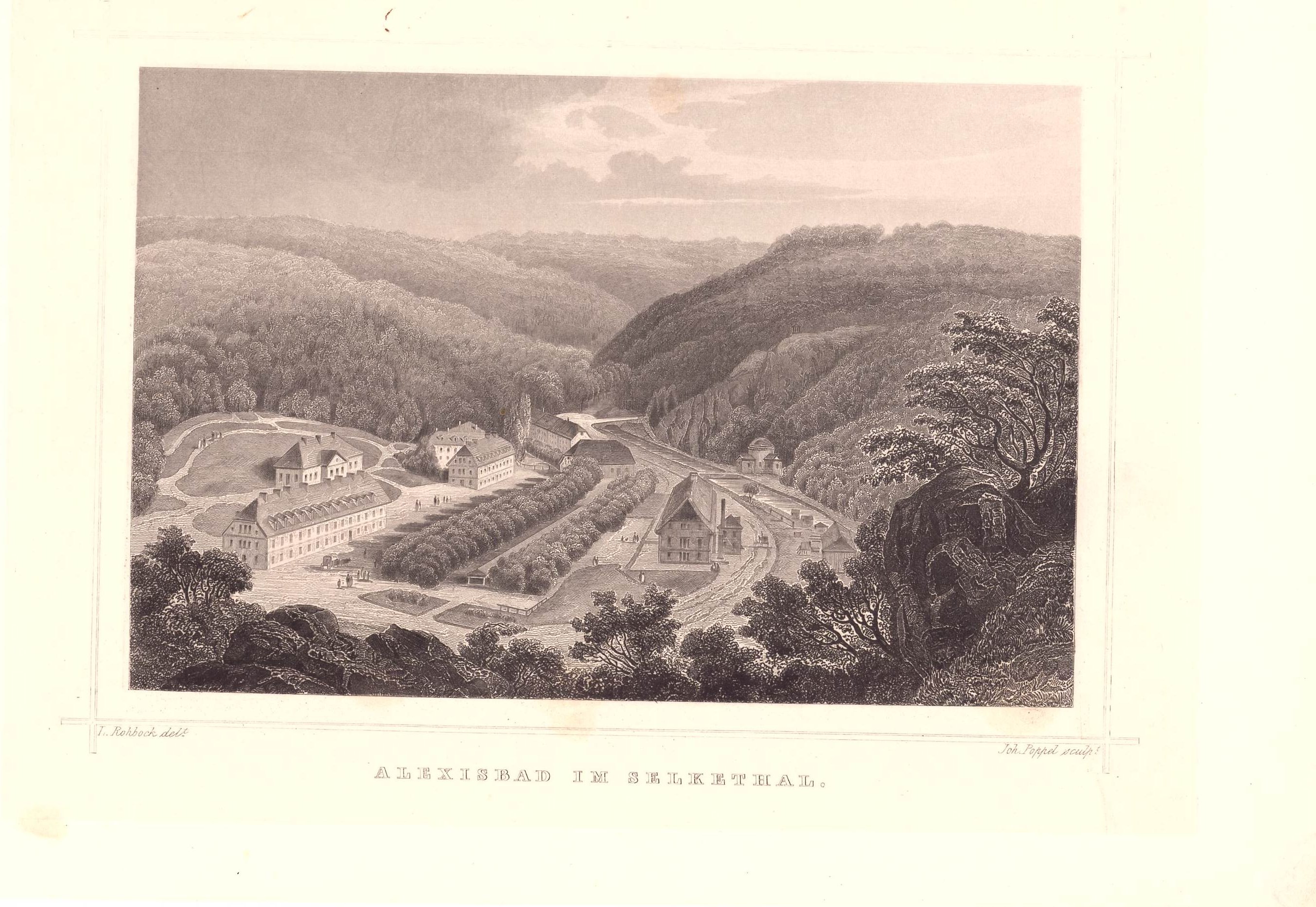 Alexisbad: Kurbad vom Klippenweg, 1854 (aus: Lange "Originalansichten) (Schloß Wernigerode GmbH RR-F)