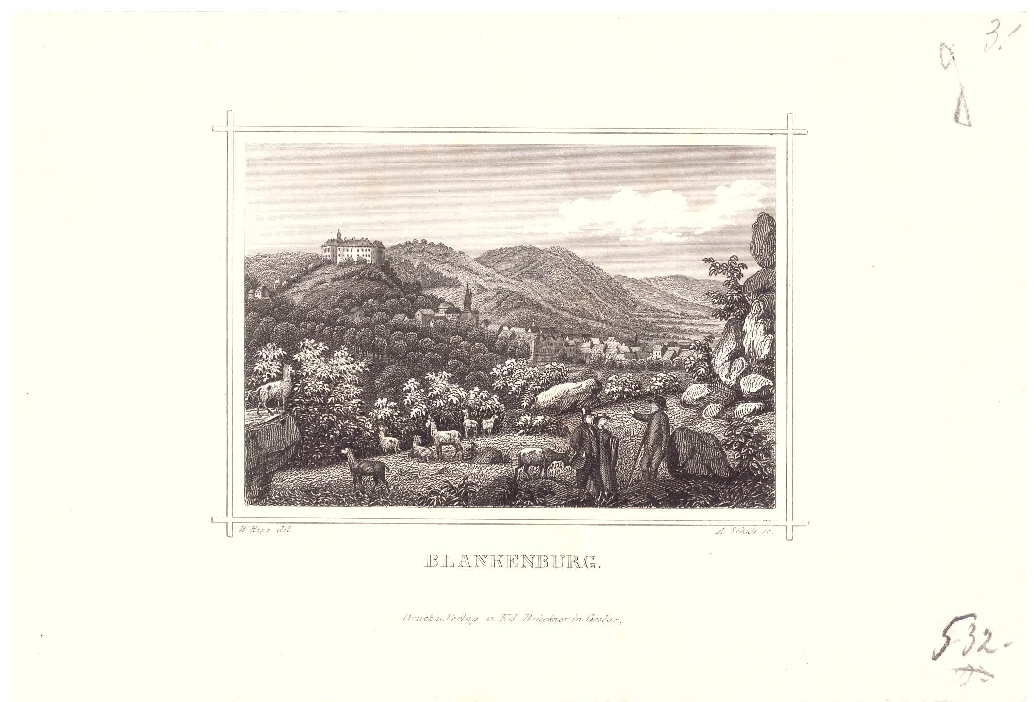 Blankenburg (Harz): Stadt und Schloß von Norden , um 1855 (aus: Brückner (Schloß Wernigerode GmbH RR-F)