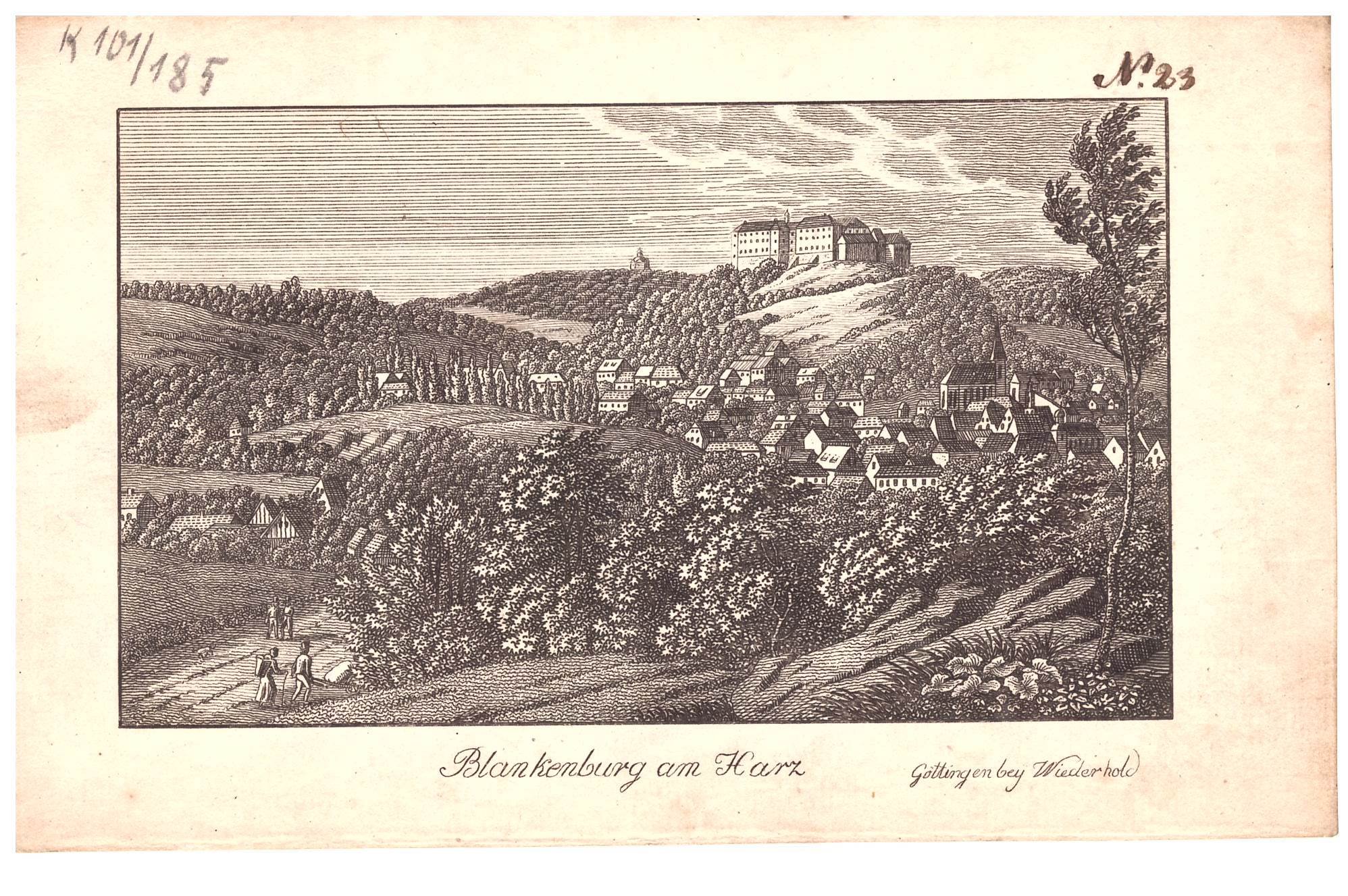 Blankenburg (Harz): Stadt und Schloß, um 1820 (Stammbuchblatt) (Schloß Wernigerode GmbH RR-F)